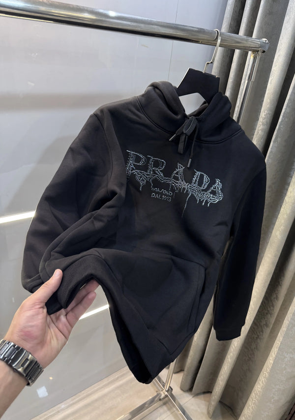 Prad a Milano Black Logo Work Imported Hoodie