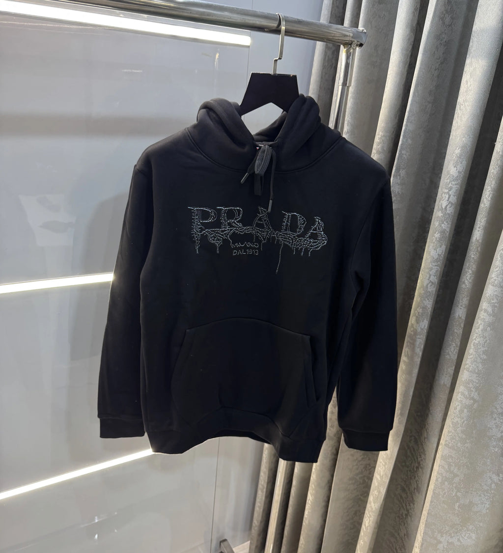Prad a Milano Black Logo Work Imported Hoodie