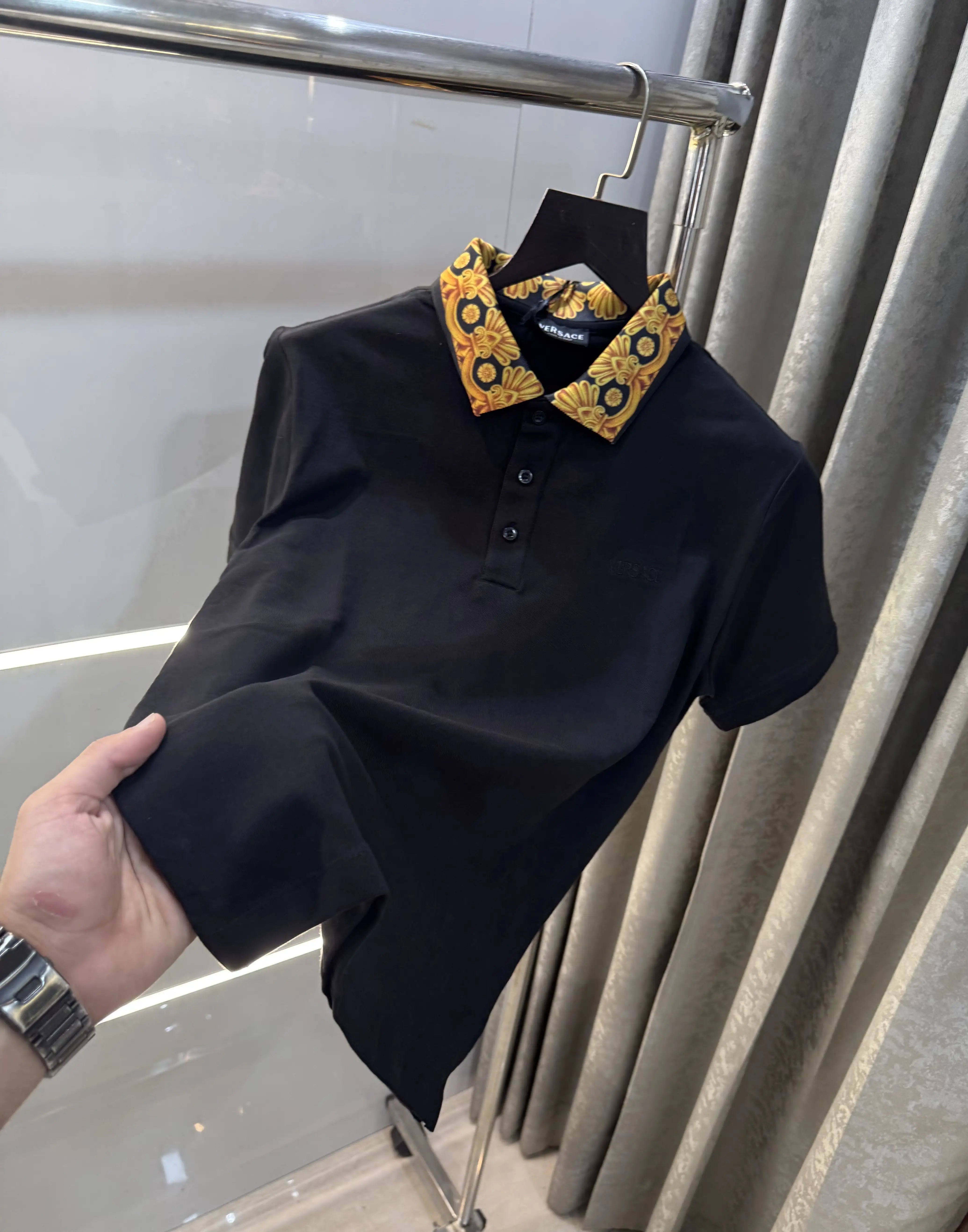Ver_5ace Couture Black Logo Work Imported Polo T-Shirt Secondary image