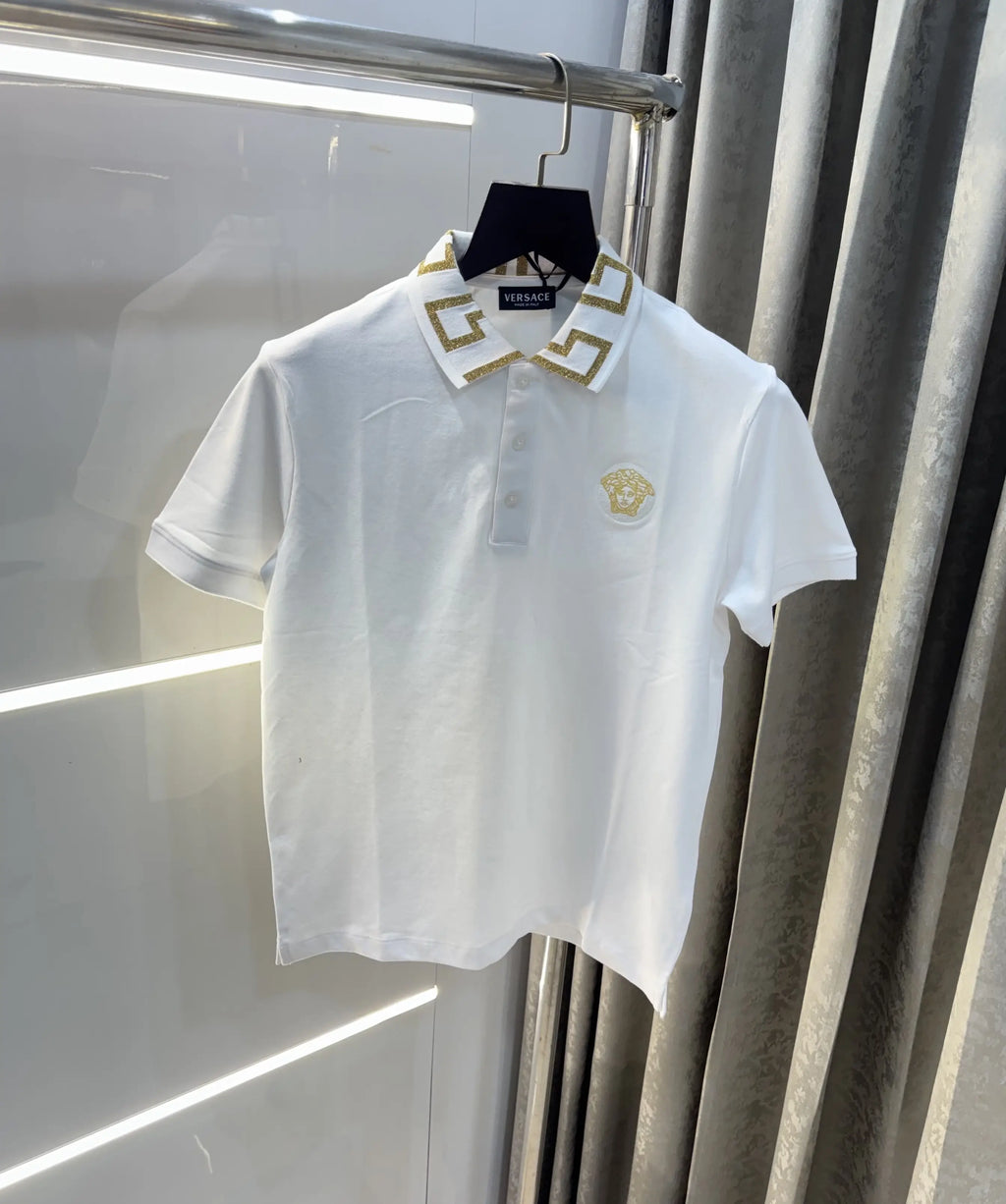 Versace Couture White Collar Logo Imported Polo T-Shirt