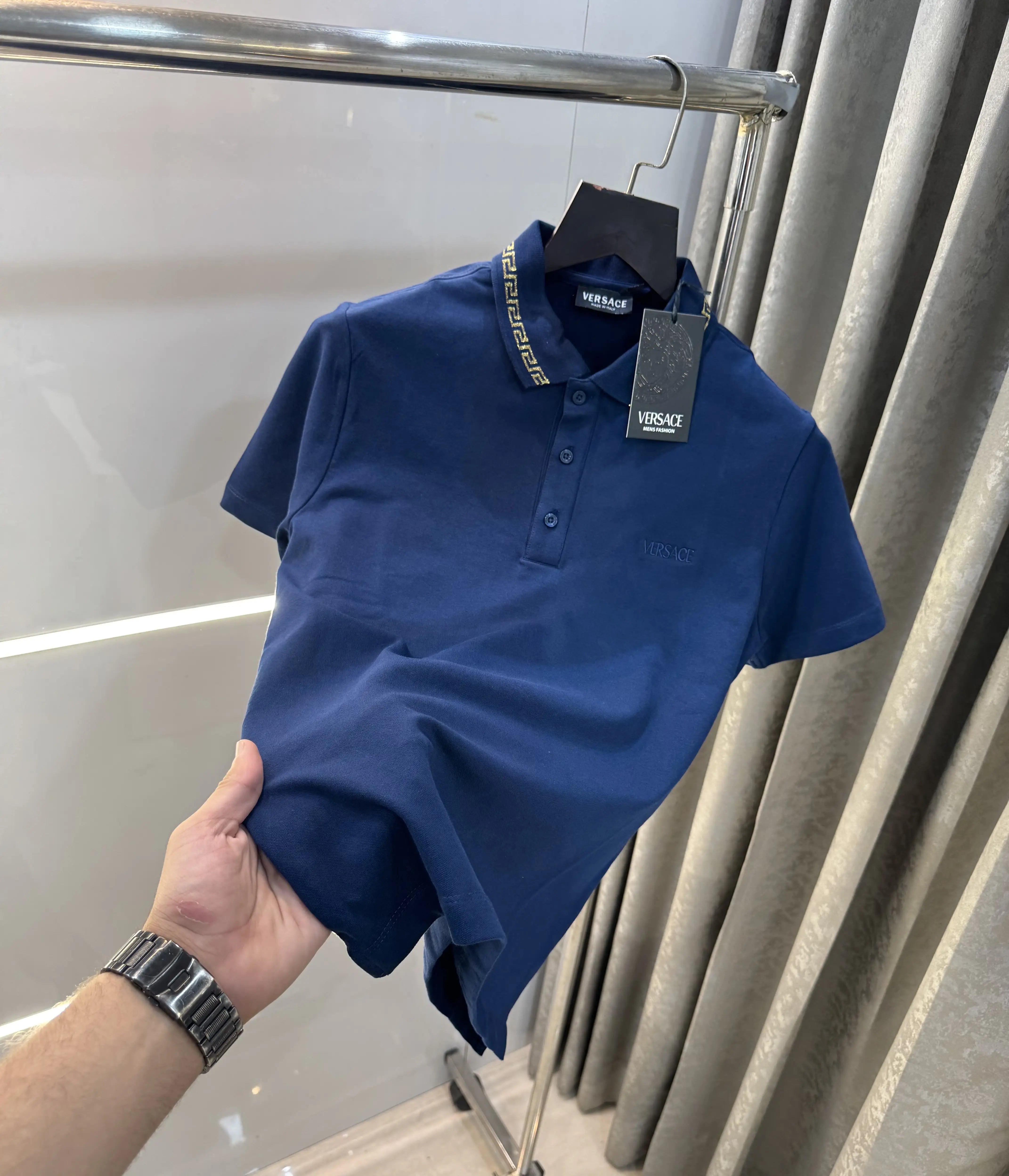 Versace Couture Petrol Blue Logo Work Imported Polo T-Shirt Secondary image