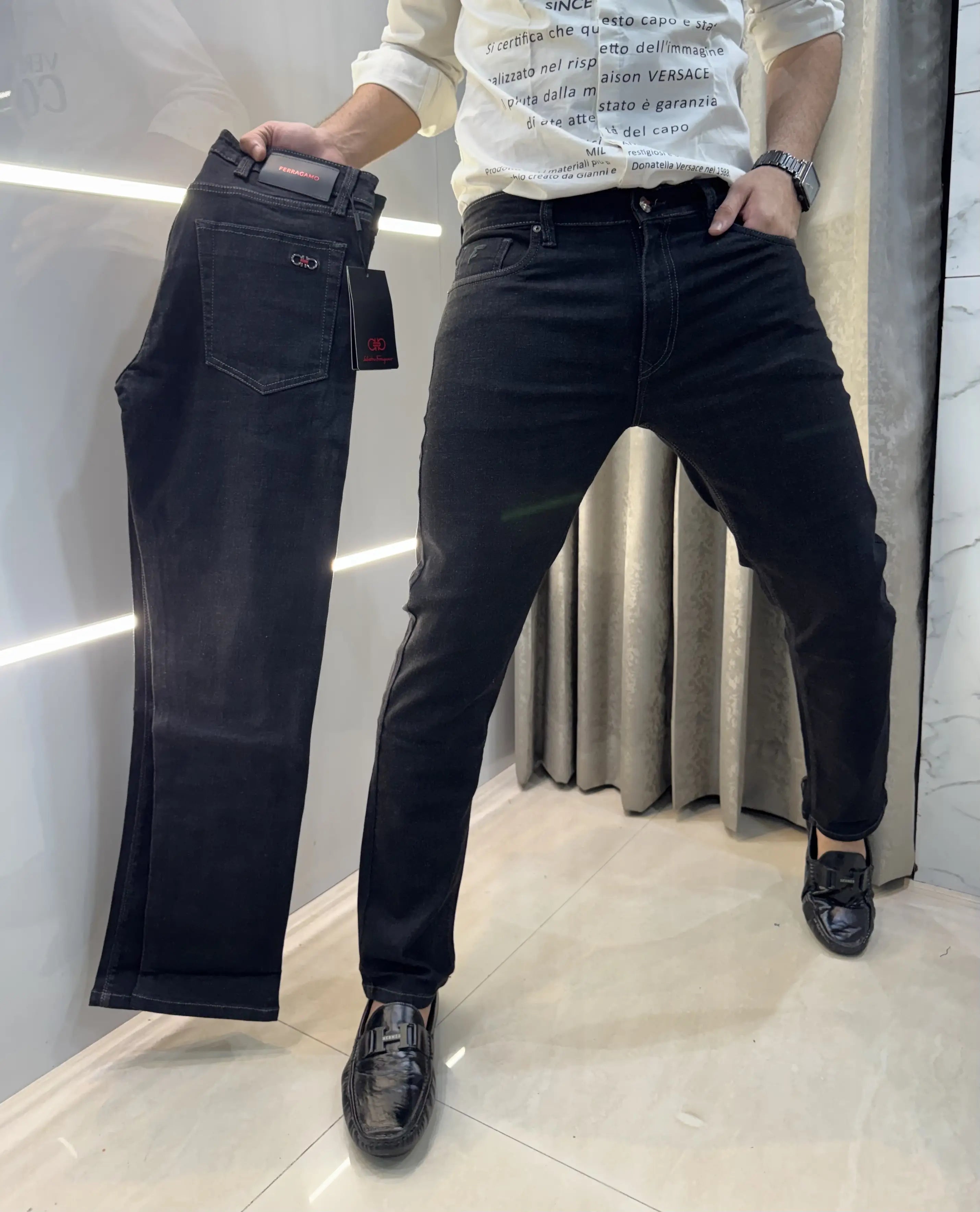 Ferragamo Carbon Black Raw Wash Imported Classic Denim Main image