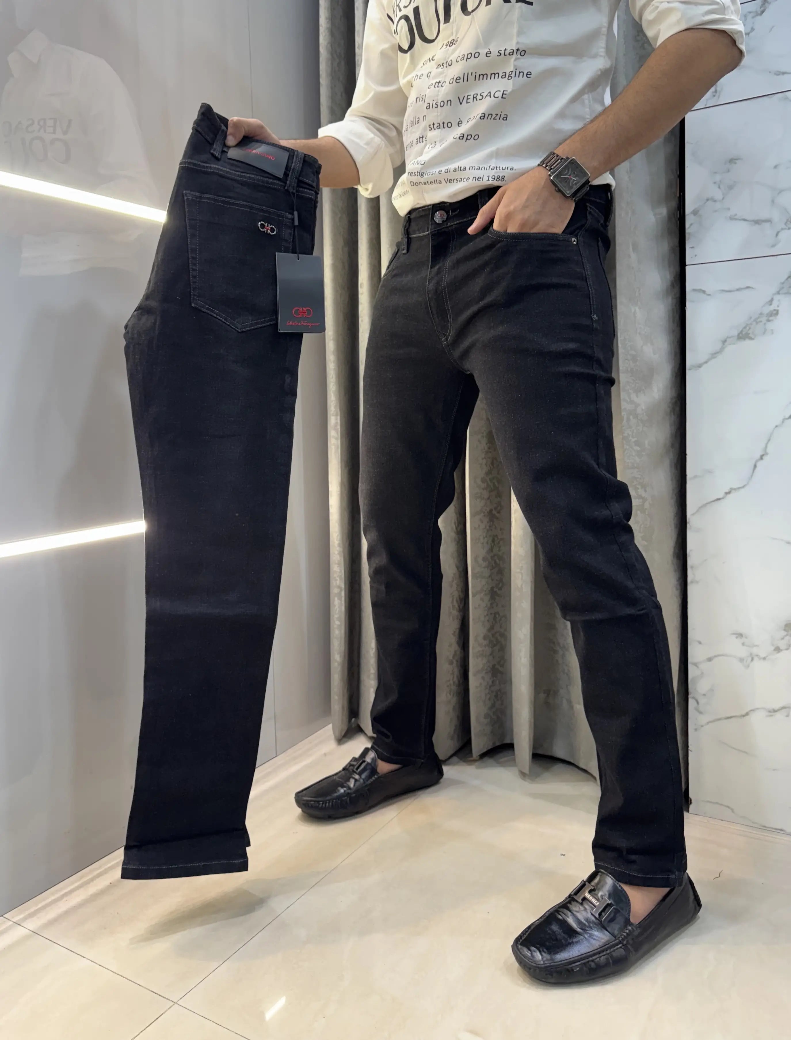 Ferragamo Carbon Black Raw Wash Imported Classic Denim Secondary image