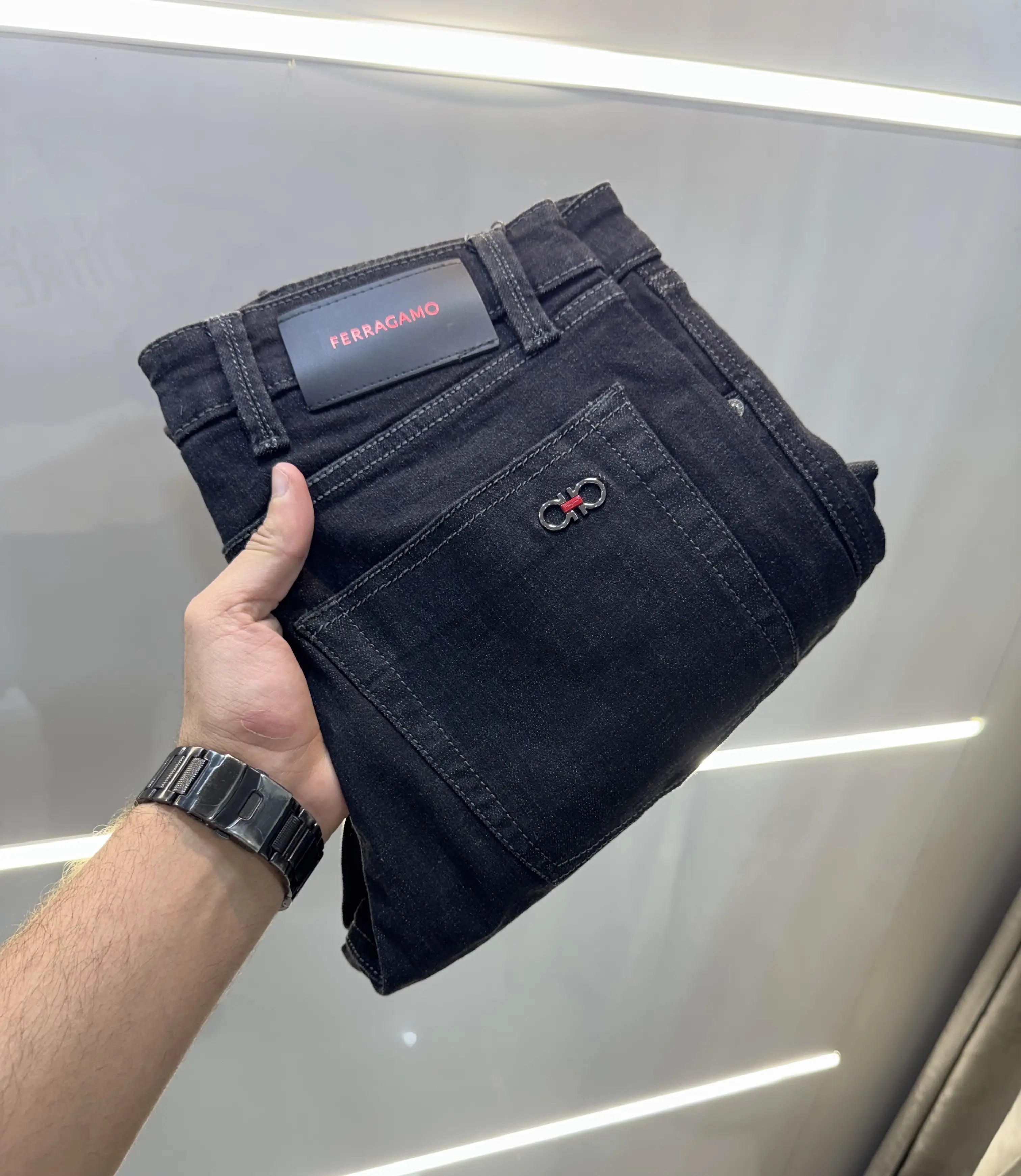 Ferragamo Carbon Black Raw Wash Imported Classic Denim