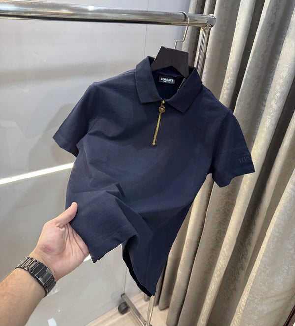 Versace Couture Navy Blue Zip Imported Polo T-Shirt