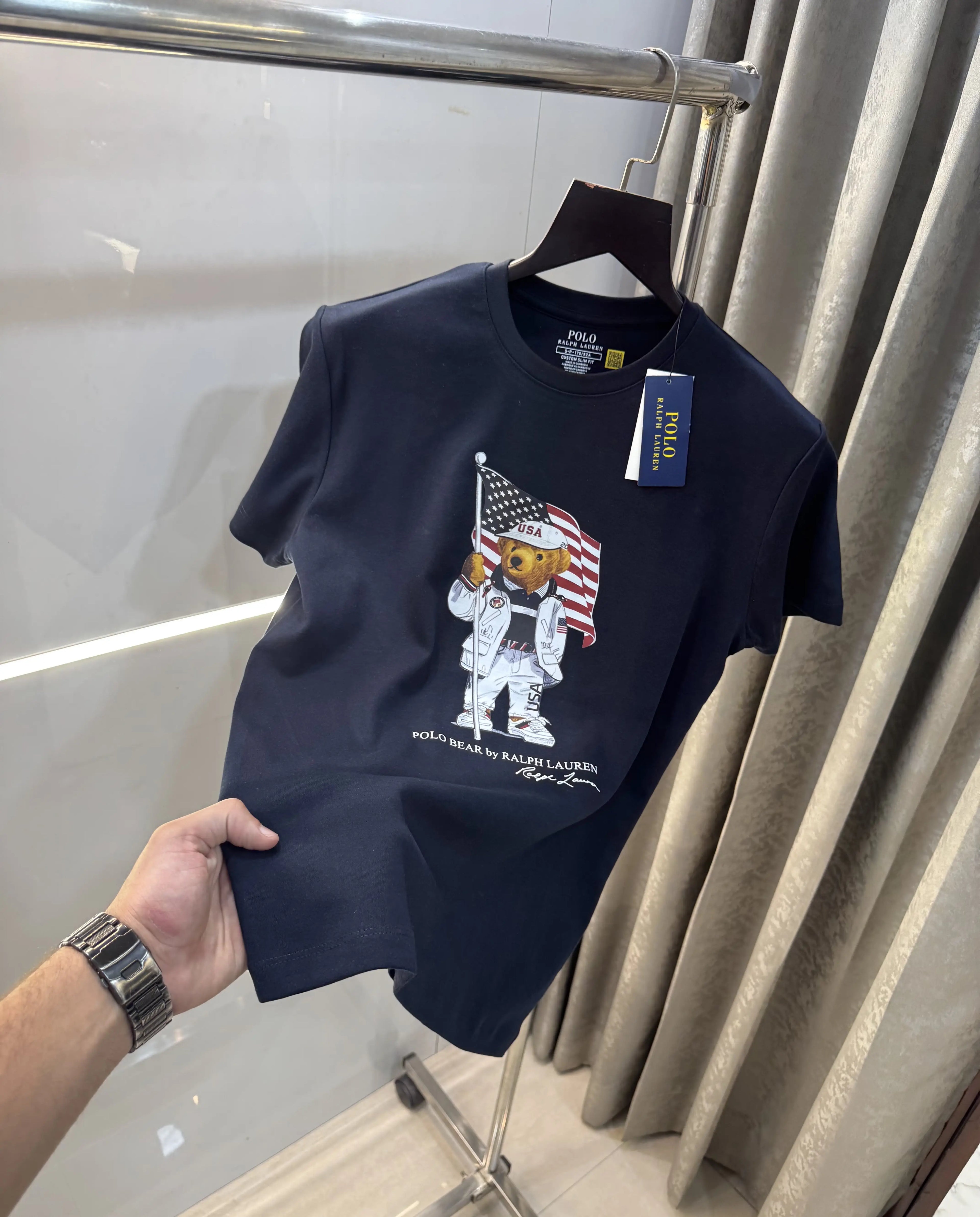 Ralph  Lauren Navy Blue Teddy Logo Premium T-Shirt