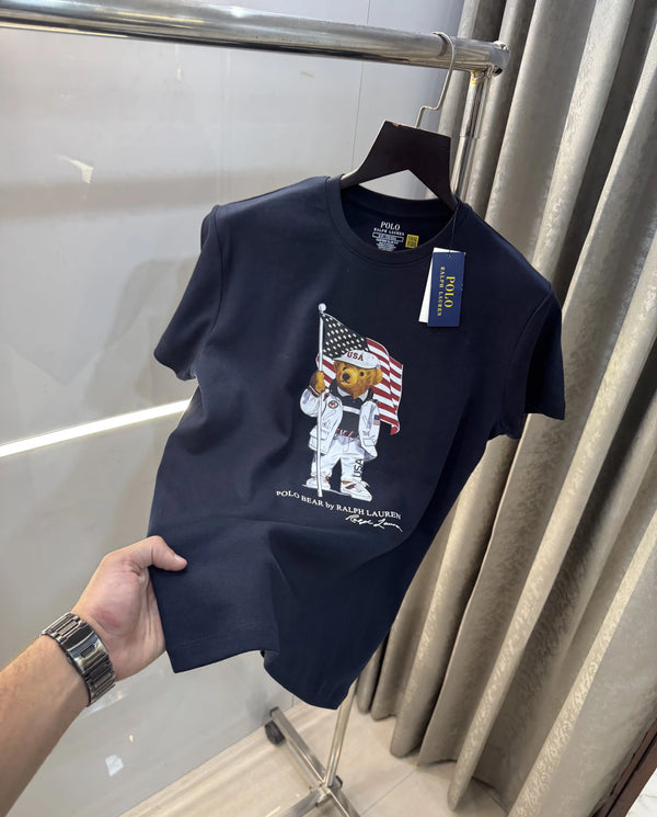 Ralph  Lauren Navy Blue Teddy Logo Premium T-Shirt
