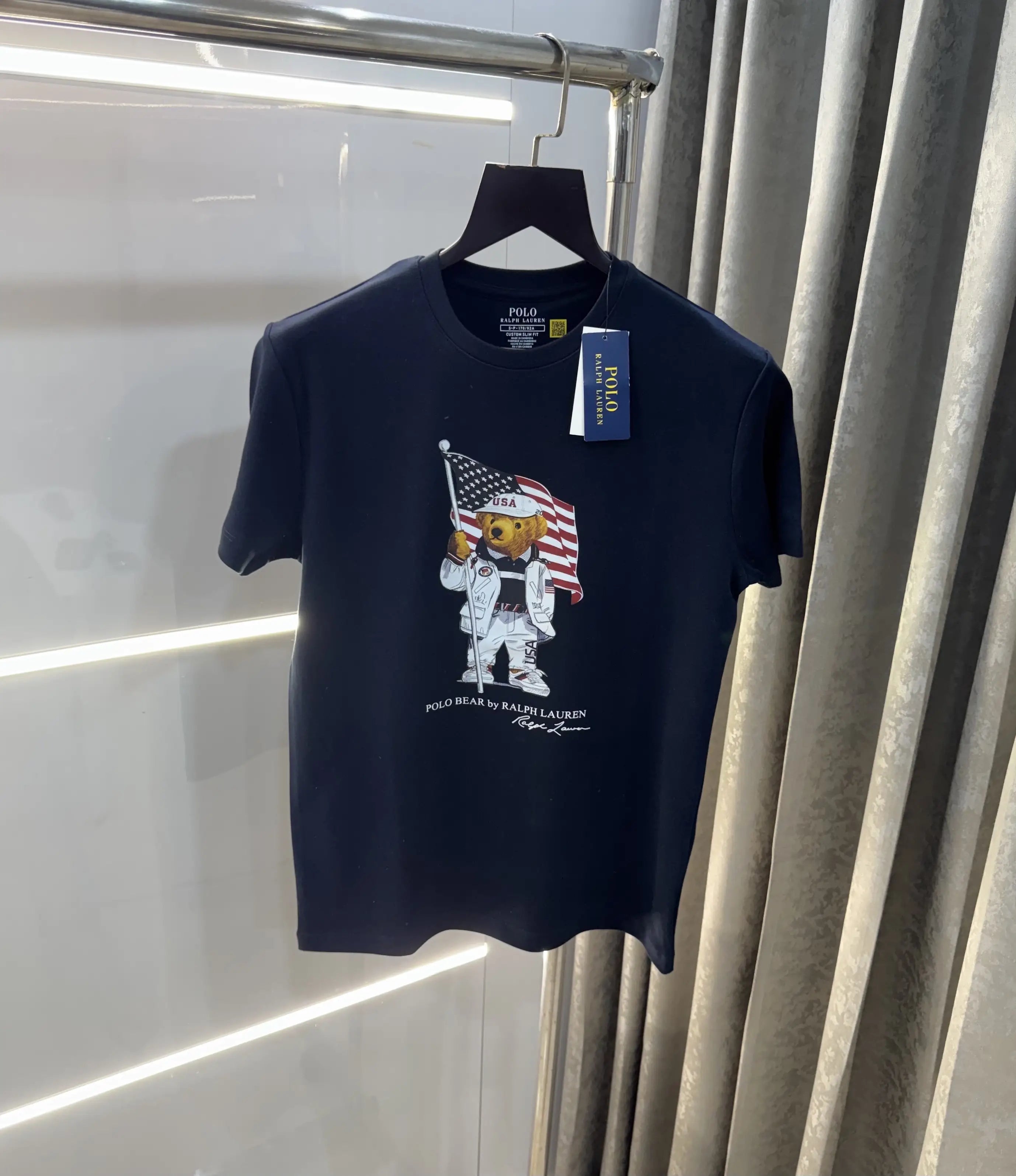 Ralph  Lauren Navy Blue Teddy Logo Premium T-Shirt