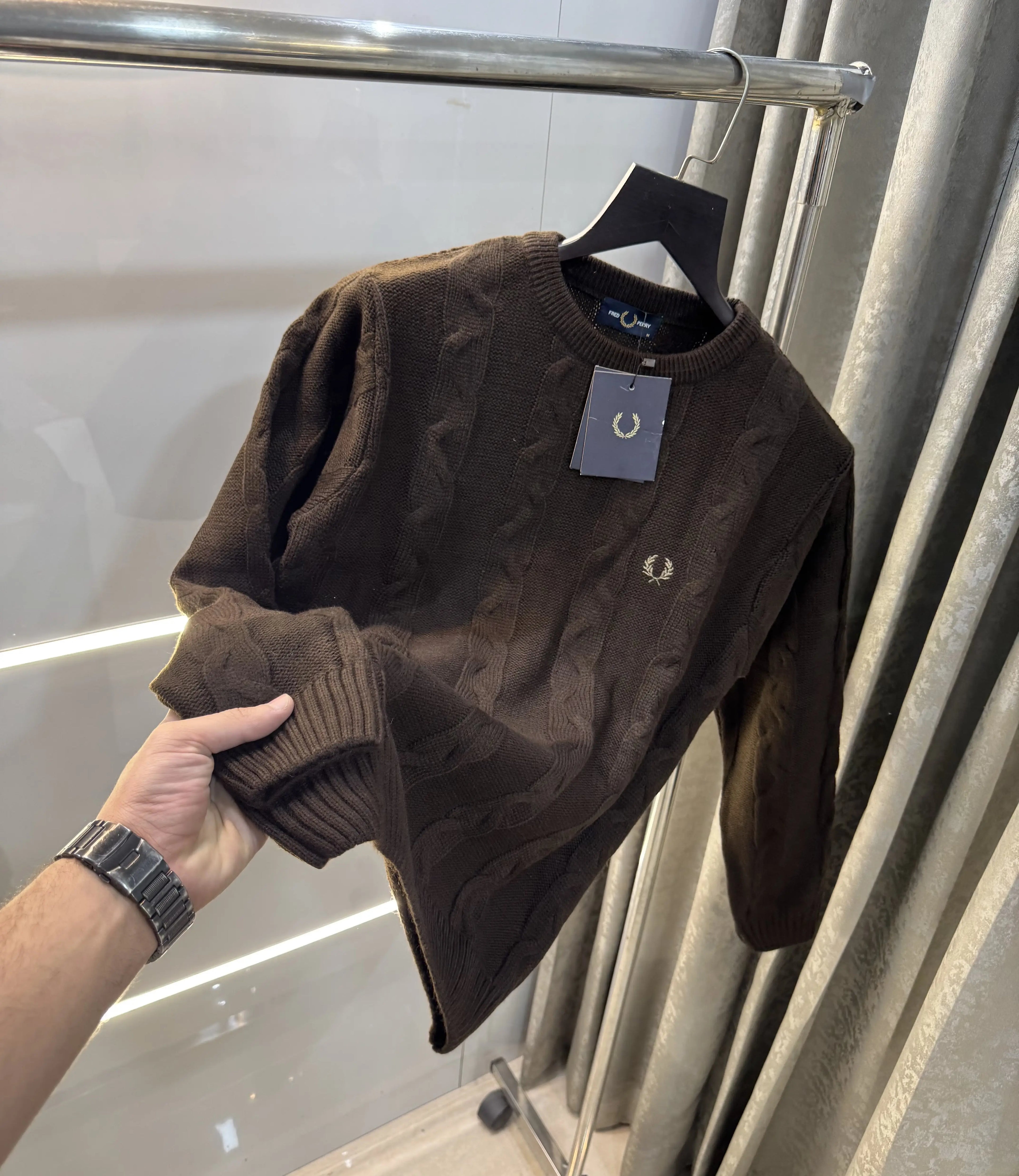 Fredperry Dark Brown Embroidery Logo Imported Pull Over