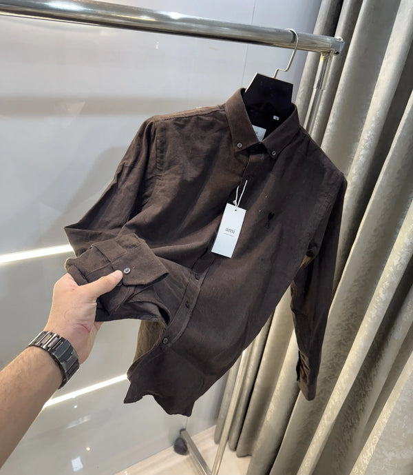 Ami Paris Dark Brown Embroidry Logo Premium Shirt