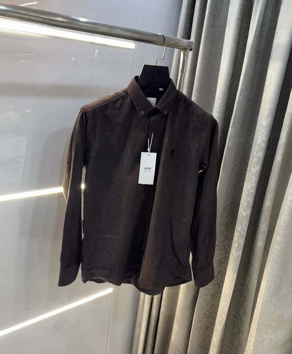 Ami Paris Dark Brown Embroidry Logo Premium Shirt