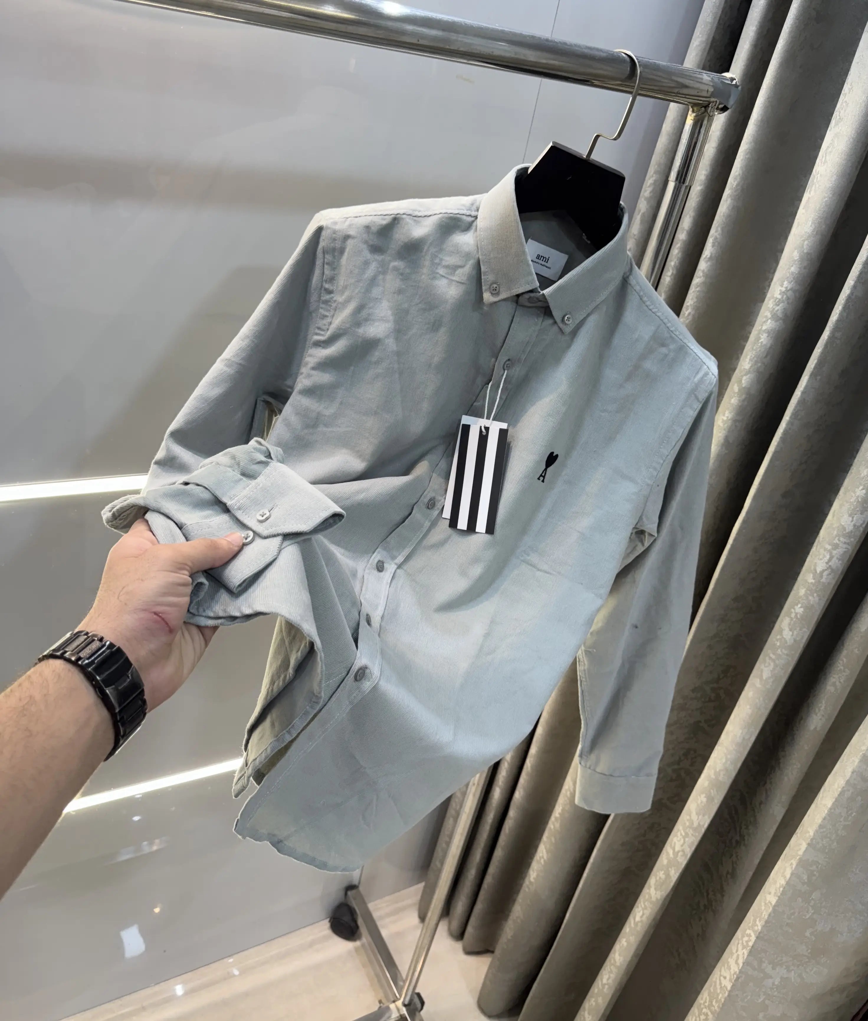 Ami Paris Grey Embroidry Logo Premium Shirt Main image