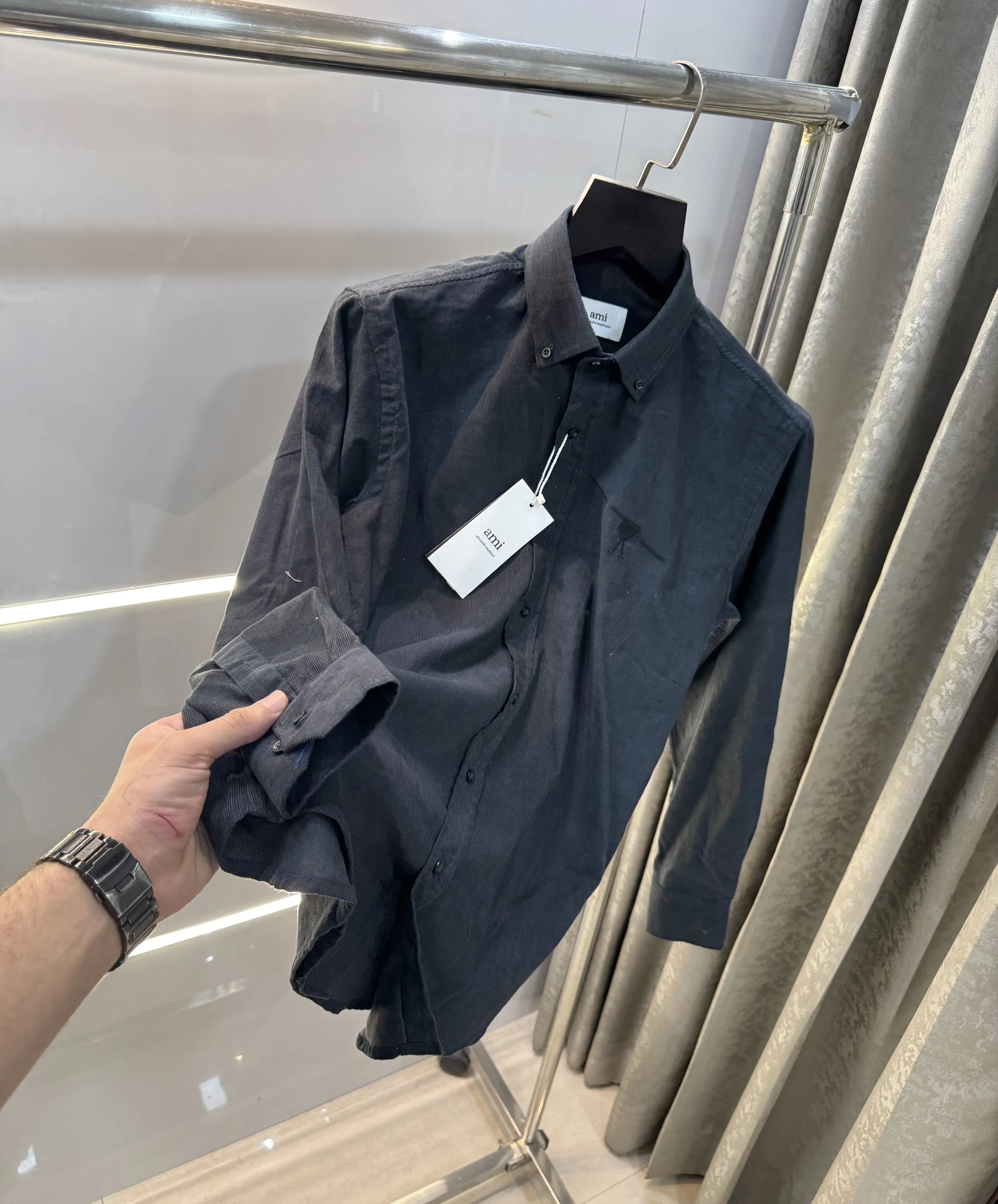 Ami Paris Dark Grey Embroidry Logo Premium Shirt Main image