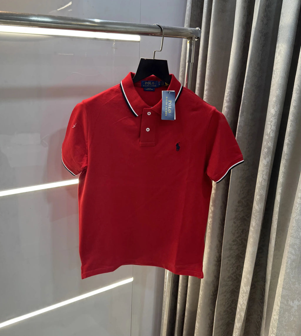 Ralph  Lauren Red Embroidery Logo Premium Polo T-Shirt