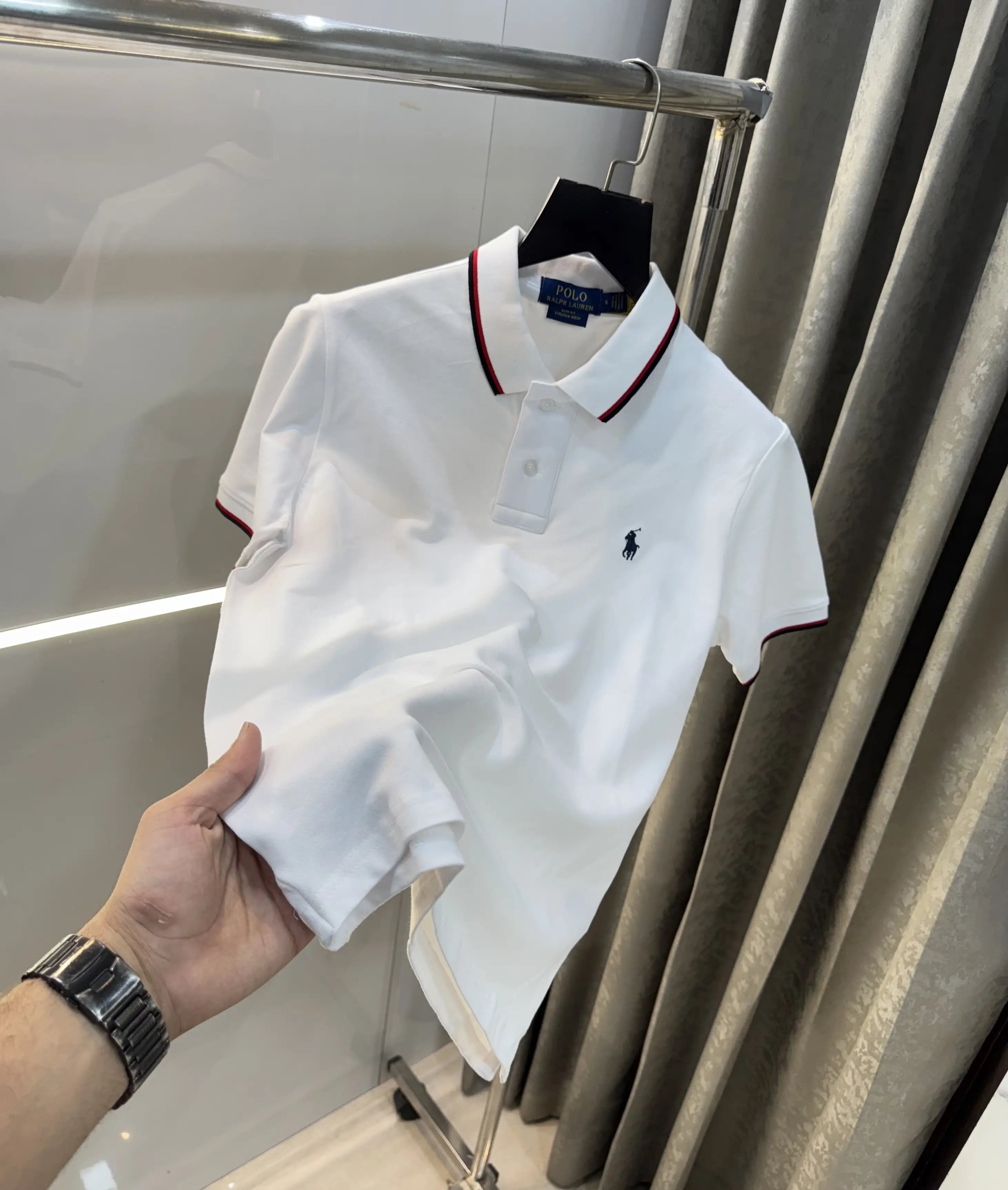 Ralph  Lauren White Embroidery Logo Premium Polo T-Shirt