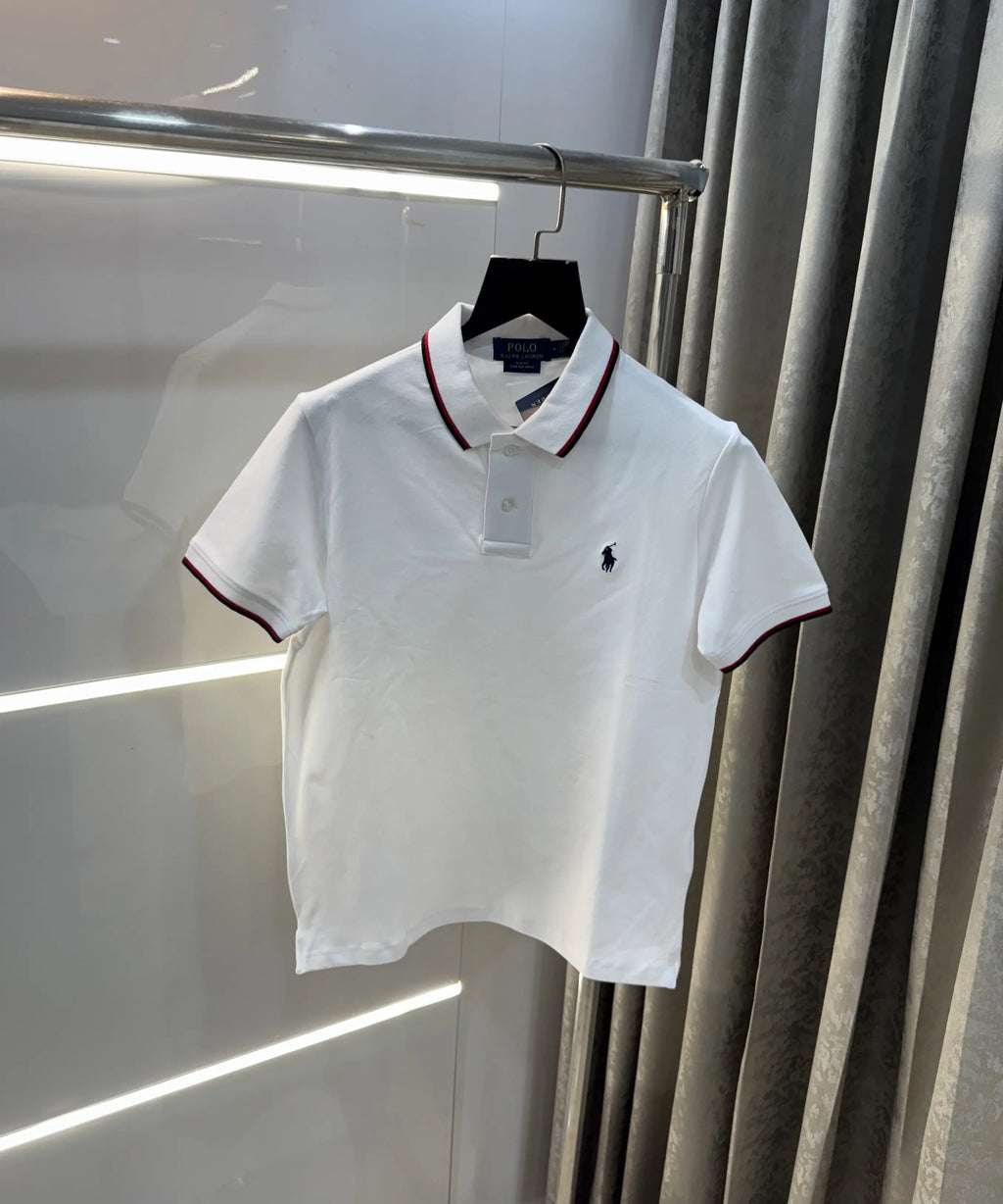 Ralph  Lauren White Embroidery Logo Premium Polo T-Shirt