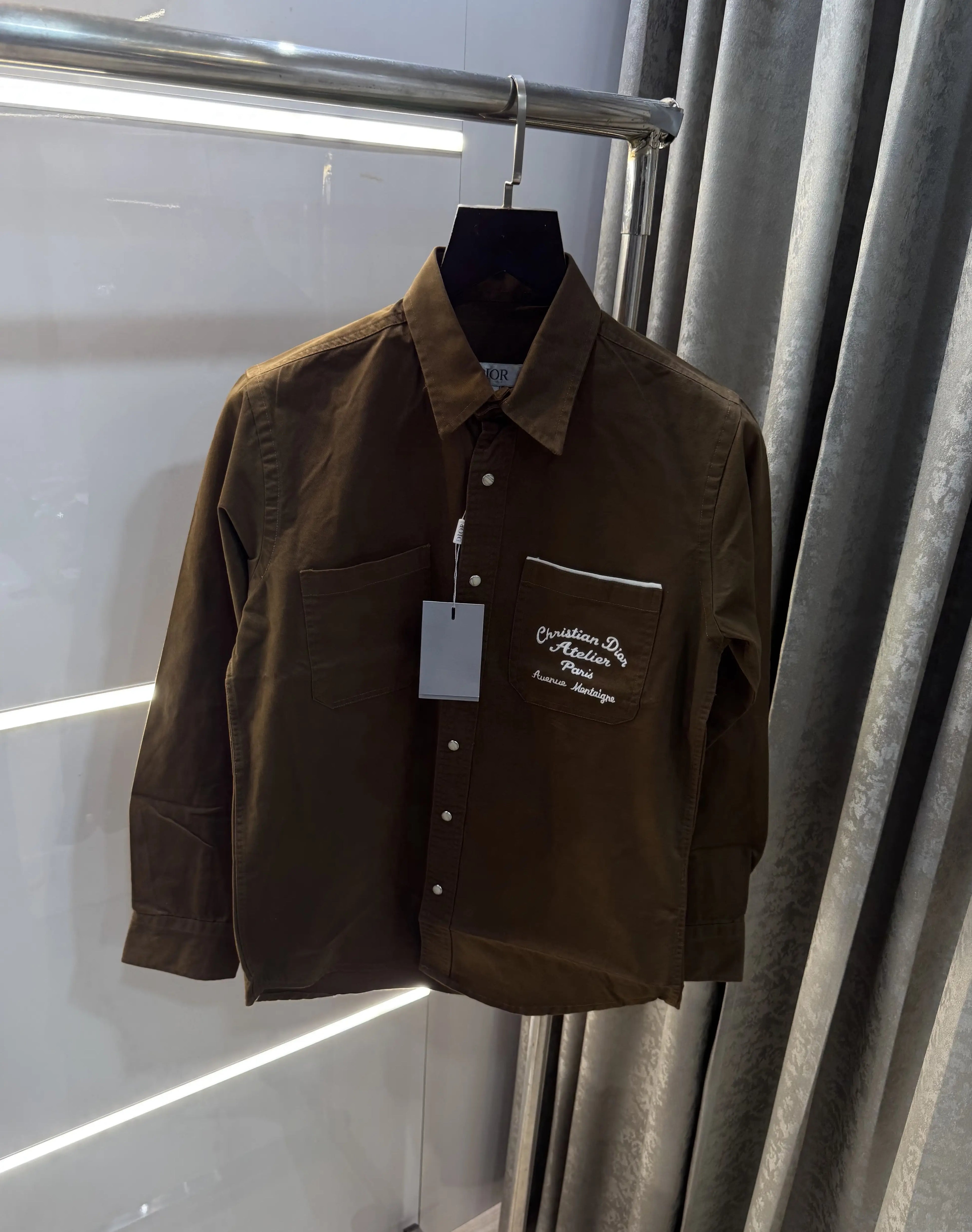 Christian Dior Dark Brown Embroidery Logo Premium Shirt