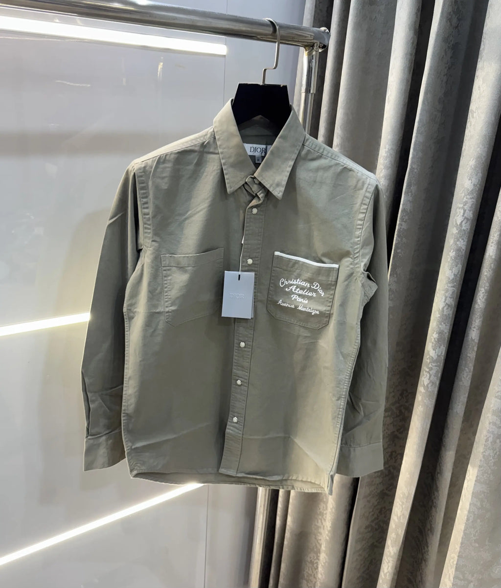 Christian Dior teal Green Embroidery Logo Premium Shirt