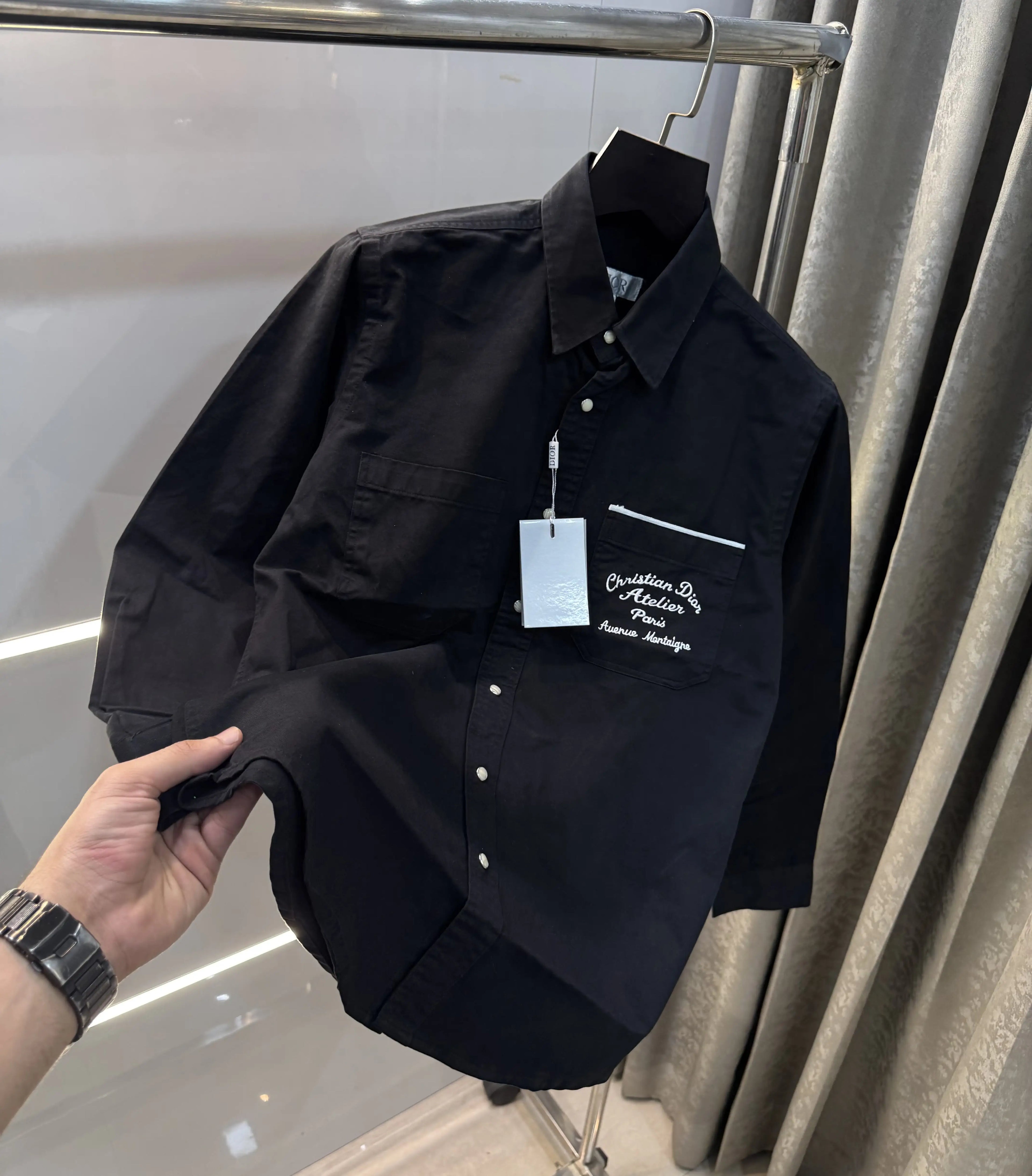 Christian Dior Black Embroidery Logo Premium Shirt