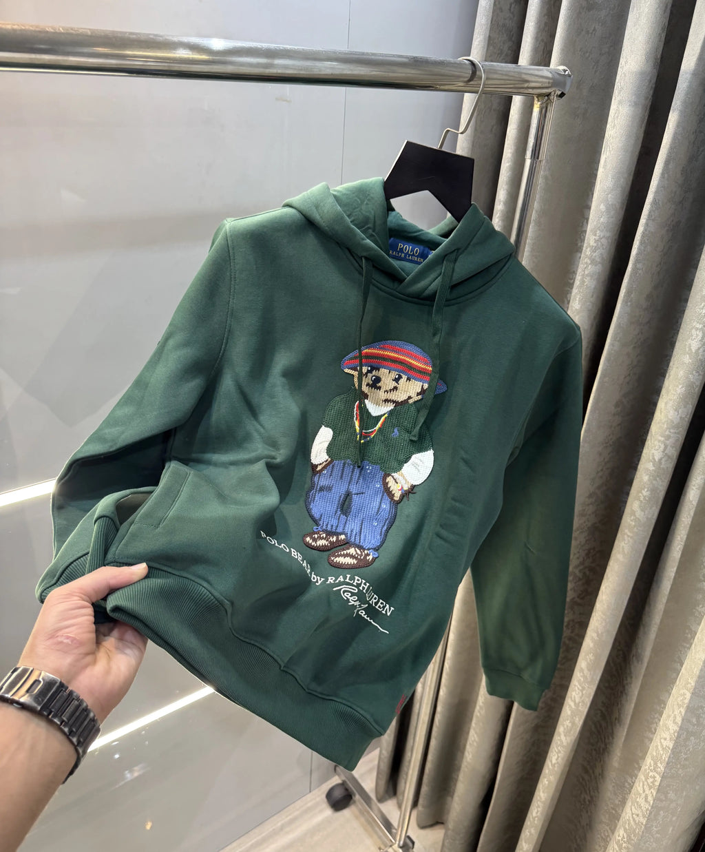 Ralph  Lauren Bottle Green Teddy Edition Embroidery Logo Imported Hoodie
