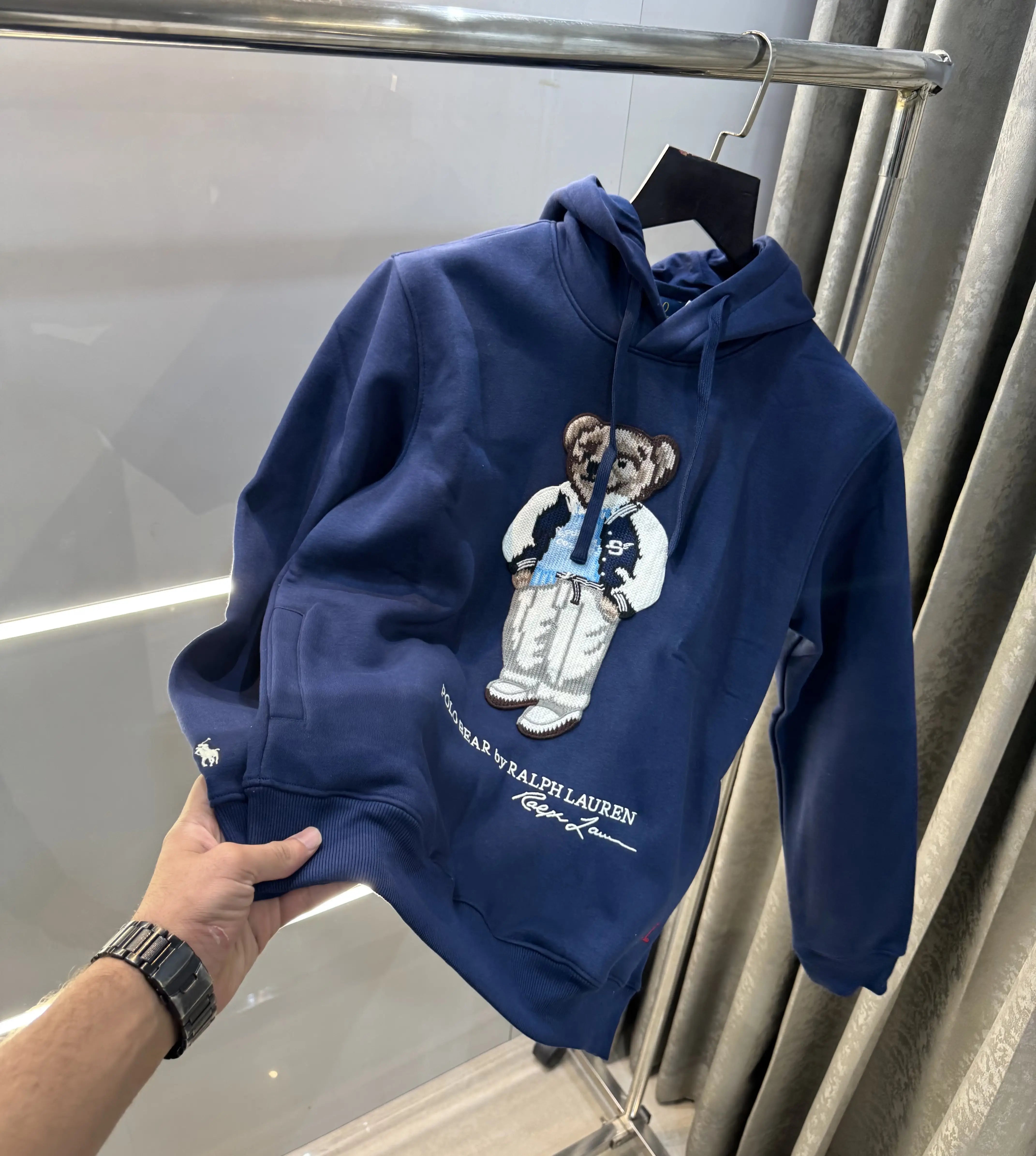 Ralph  Lauren Navy Blue Teddy Edition Embroidery Logo Imported Hoodie Main image