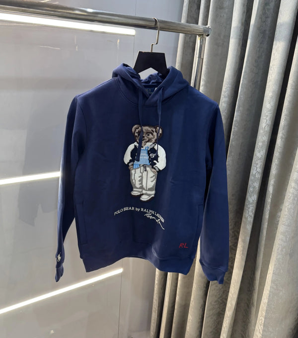 Ralph  Lauren Navy Blue Teddy Edition Embroidery Logo Imported Hoodie
