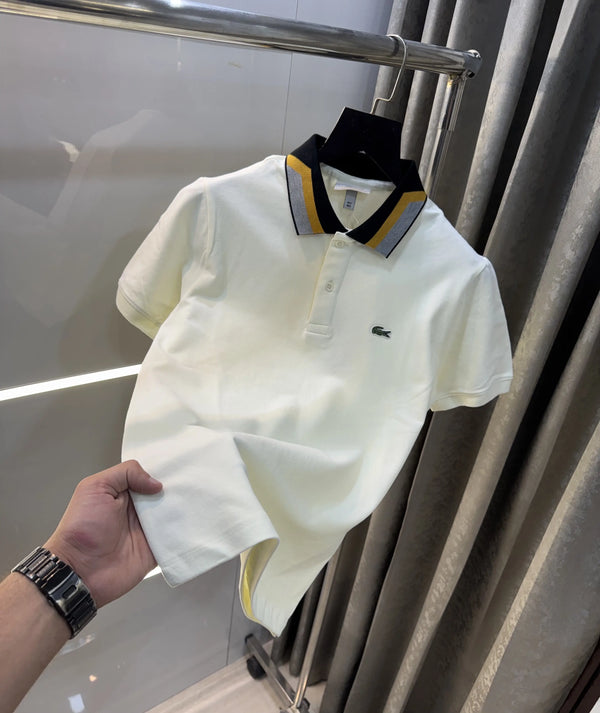Lacost e Cream Embroidery Logo Premium Polo T-Shirt