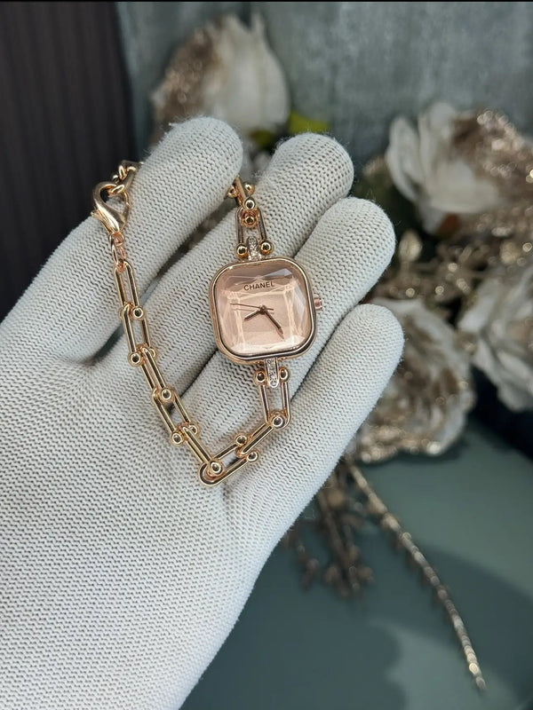 Chane l Diamond Cut Gold Pink Premium Watch
