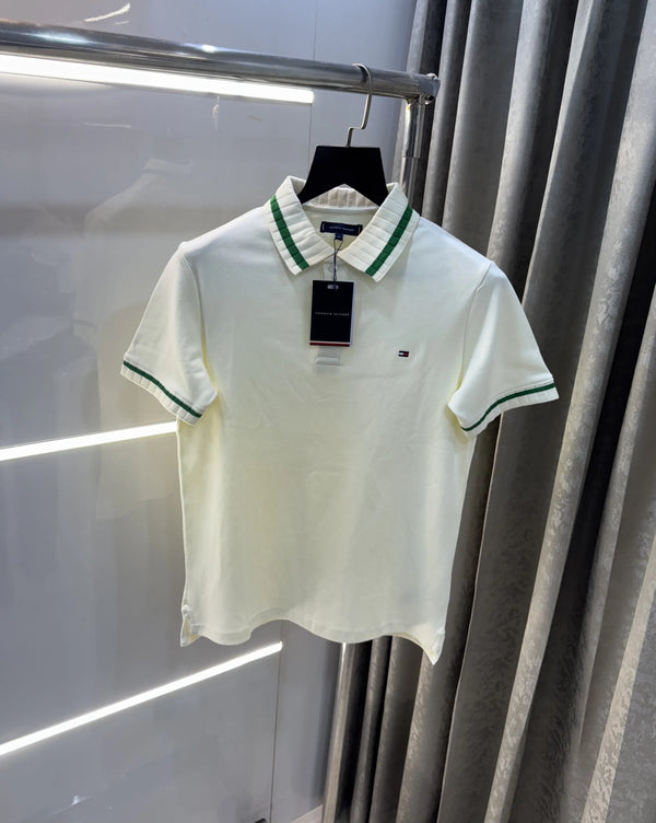 Tomm y Hilfiger Cream Logo Work Premium Polo T-Shirt