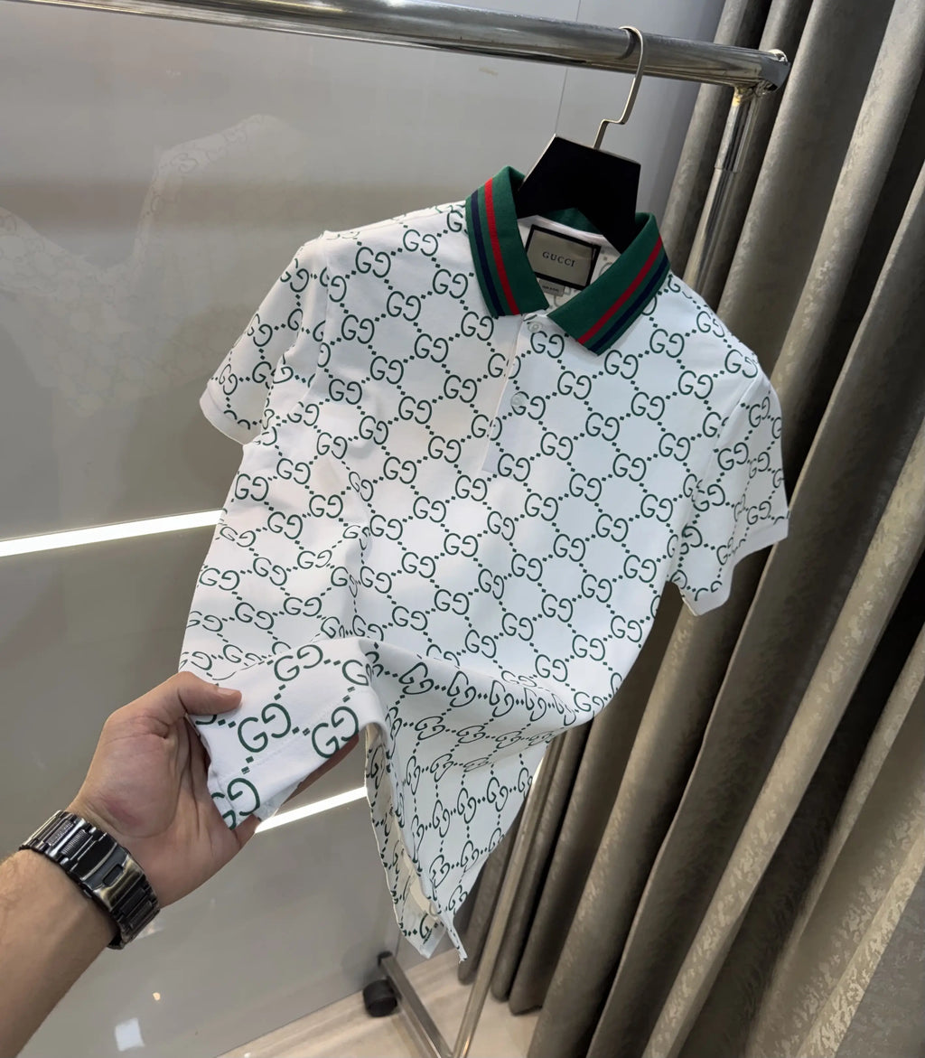Gucc i White Monogram Premium Polo T-Shirt