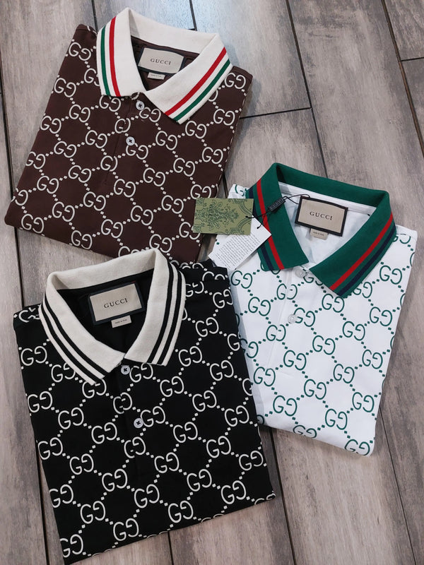 Gucc i White Monogram Premium Polo T-Shirt