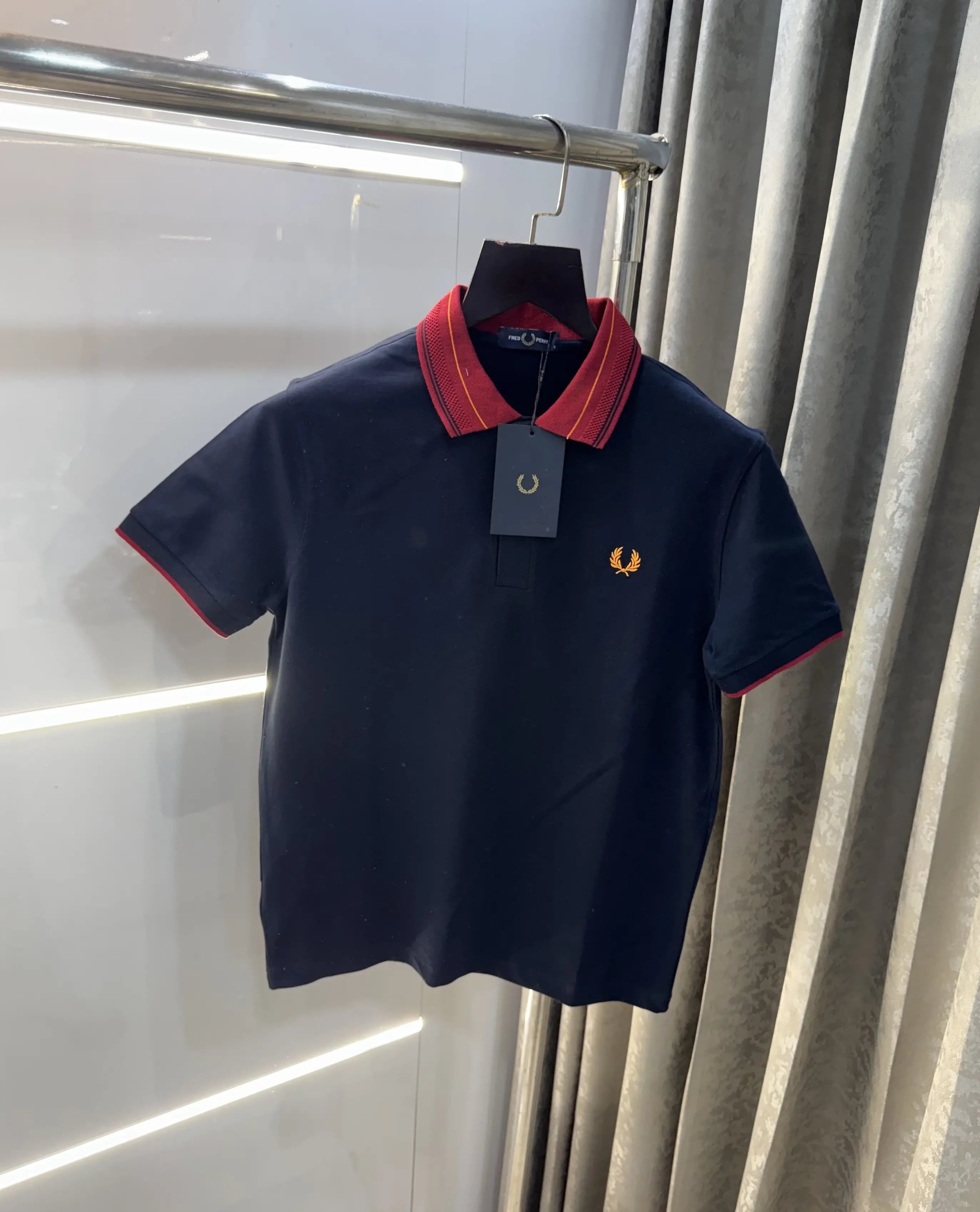 Fredperry Navy Blue Embroidery Logo Premium Polo T-Shirt