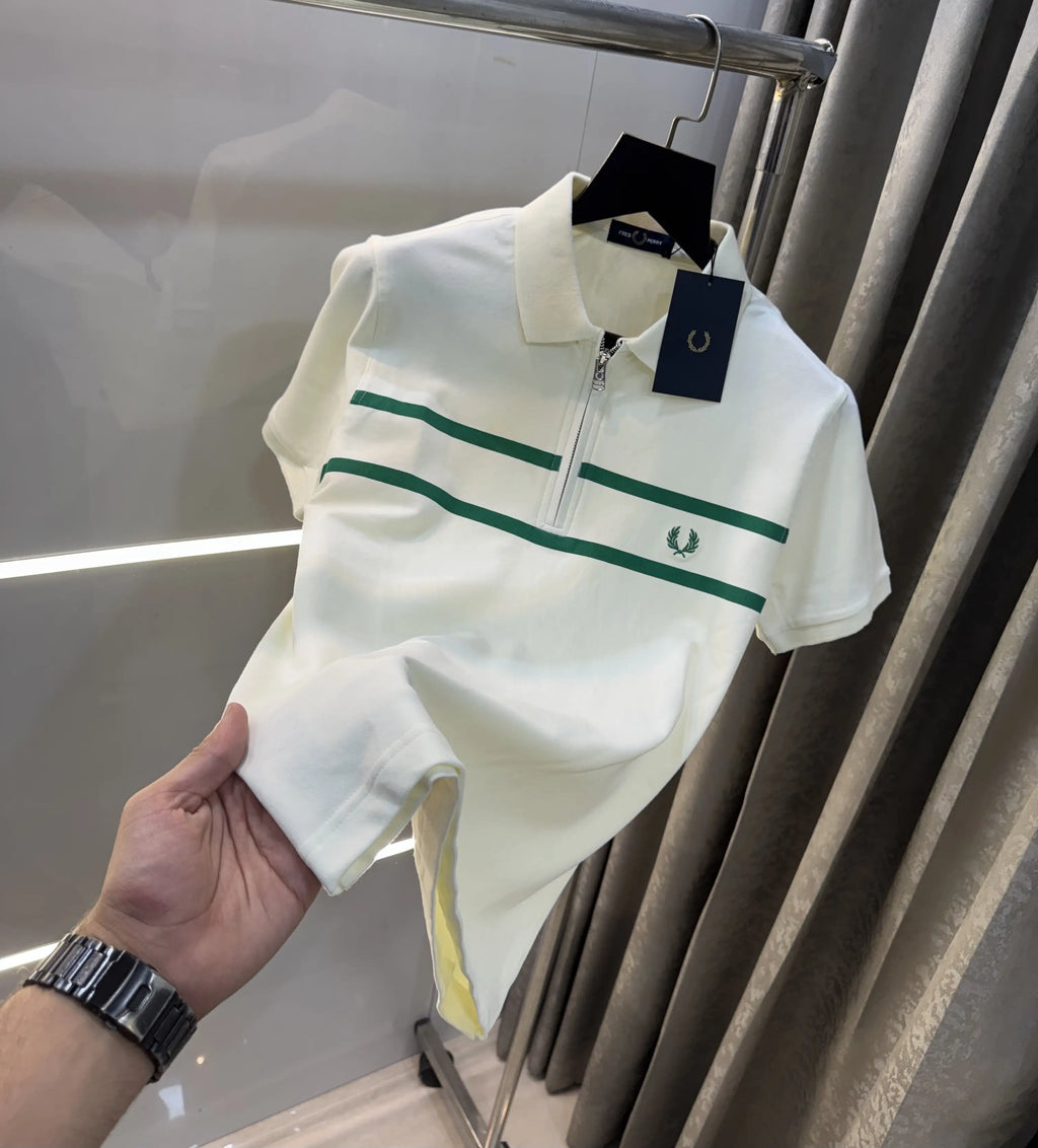 Fredperry Cream Embroidery Logo Premium Polo T-Shirt