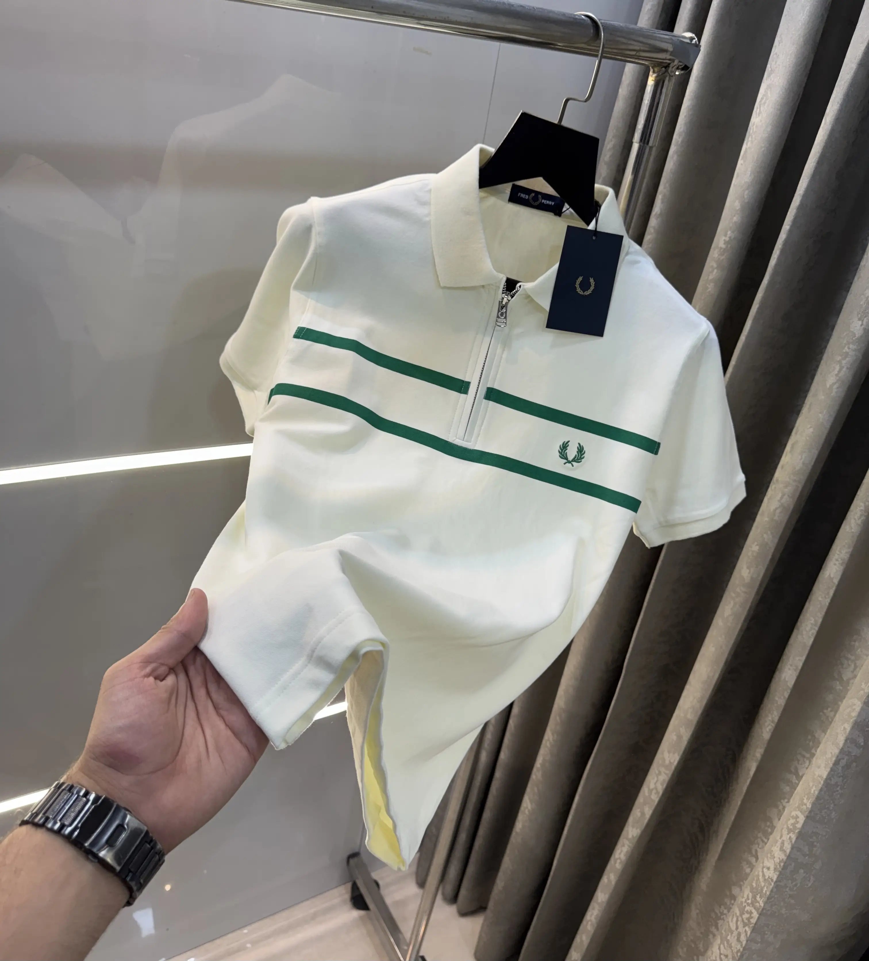 Fredperry Cream Embroidery Logo Premium Polo T-Shirt