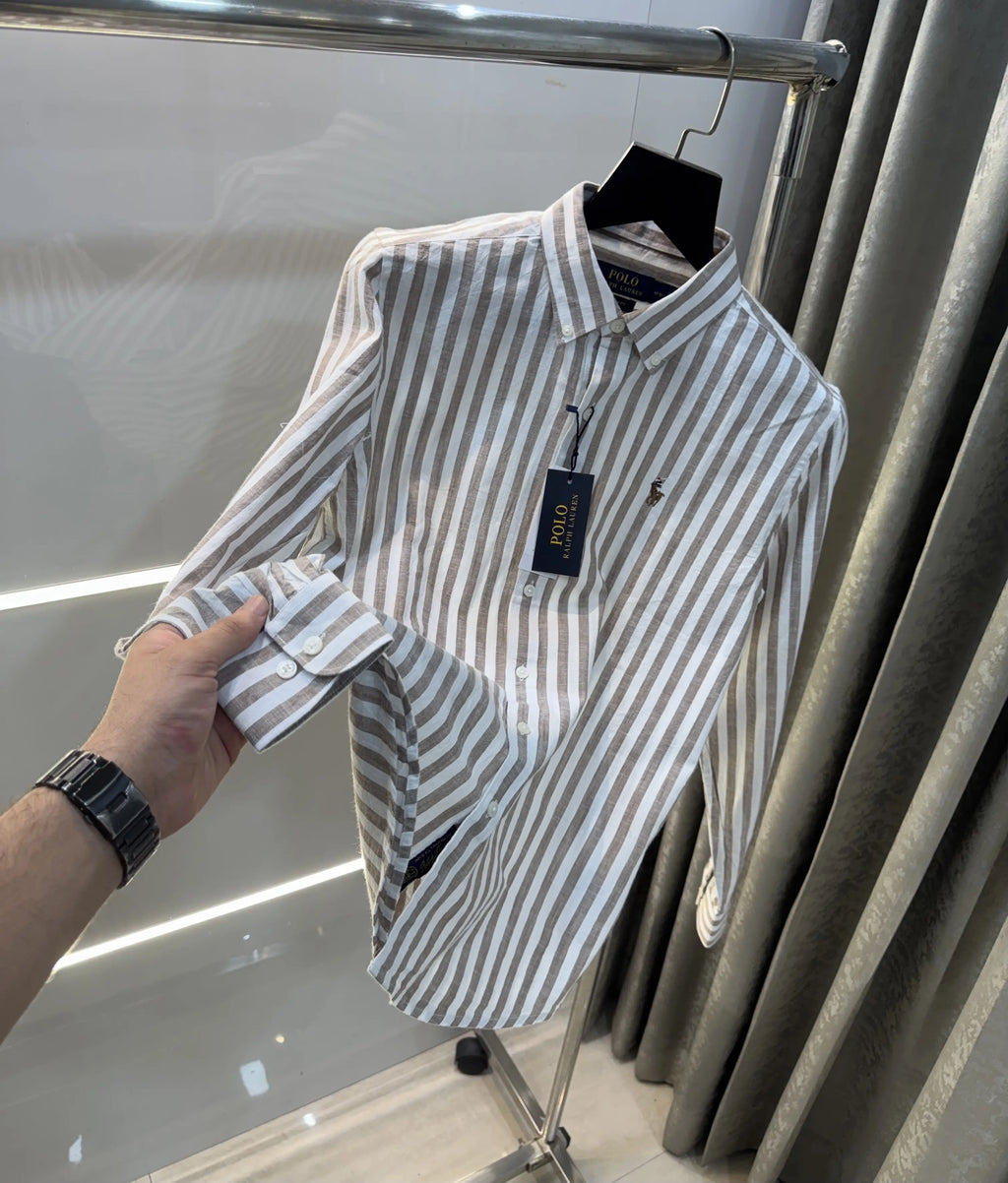 Ralph  Lauren Brown Stripes Premium Linen Shirt