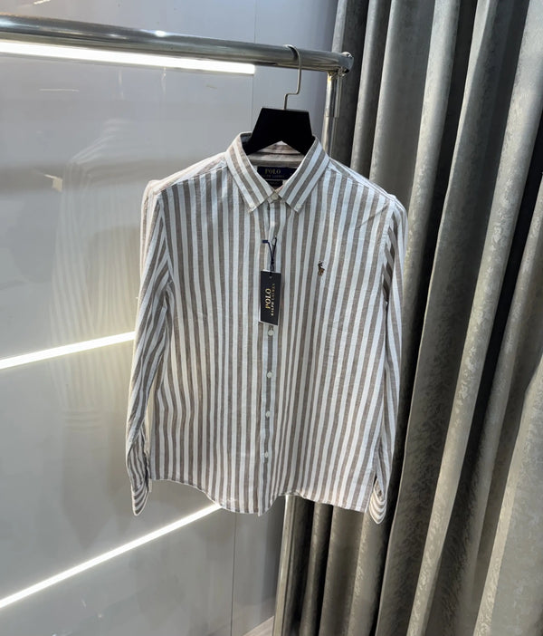 Ralph  Lauren Brown Stripes Premium Linen Shirt
