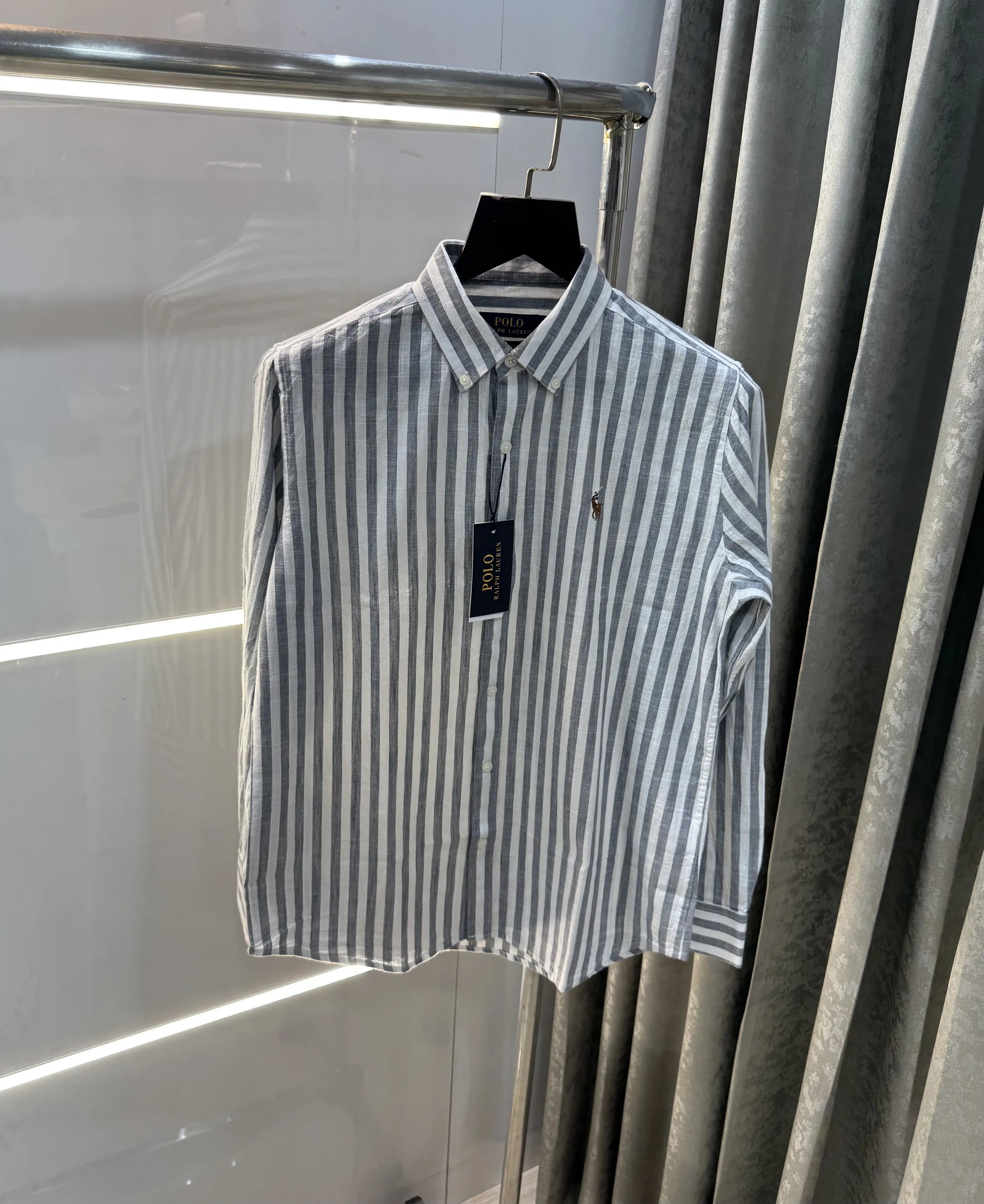 Ralph  Lauren Grey Stripes Premium Linen Shirt