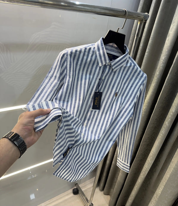 Ralph  Lauren Blue Stripes Premium Linen Shirt
