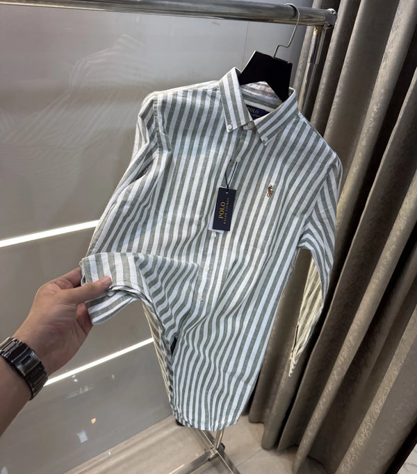 Ralph  Lauren Green Stripes Premium Linen Shirt