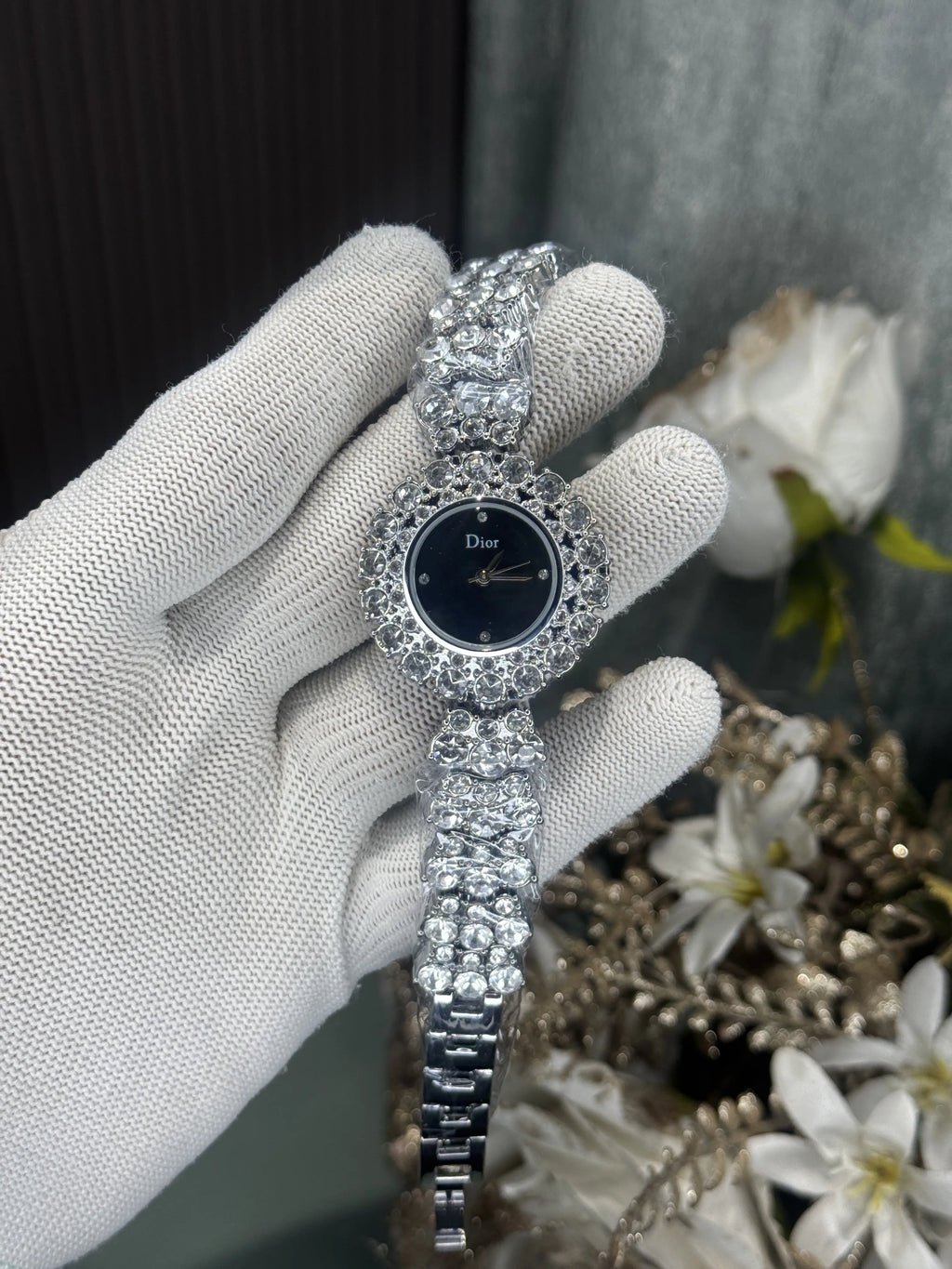 Dio r Silver Black Diamond Premium Ladies Watch