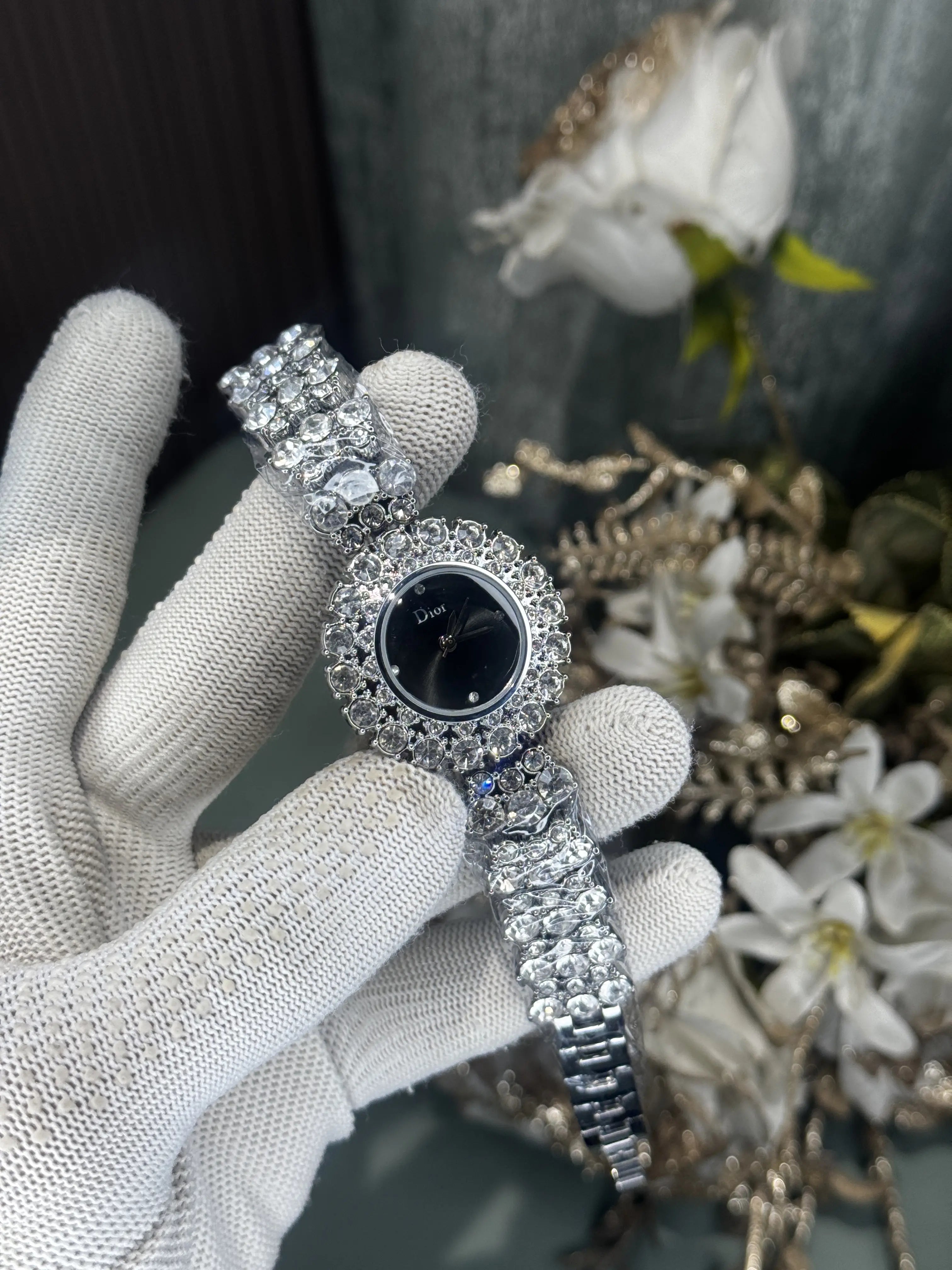 Dio r Silver Black Diamond Premium Ladies Watch
