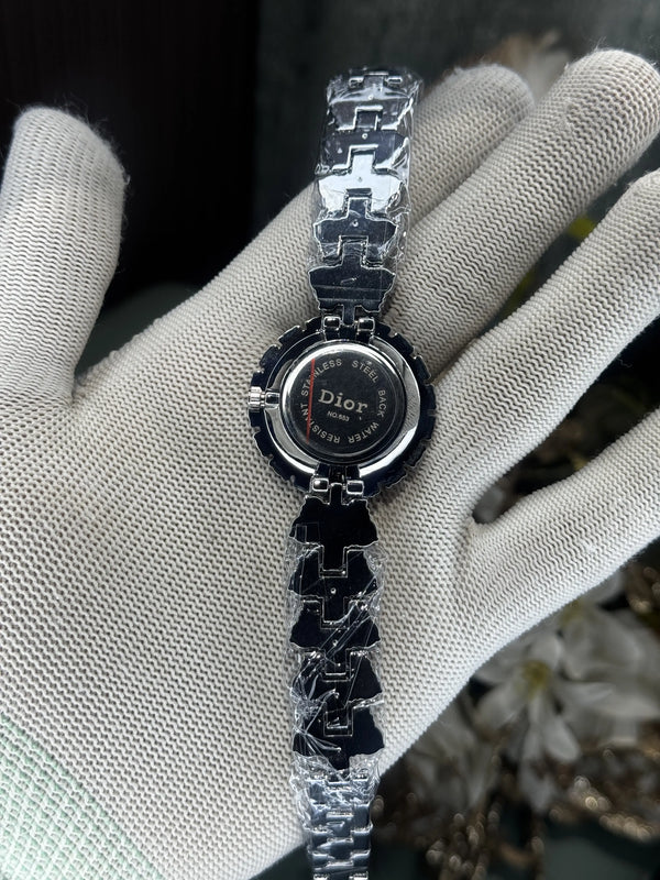 Dio r Silver Black Diamond Premium Ladies Watch