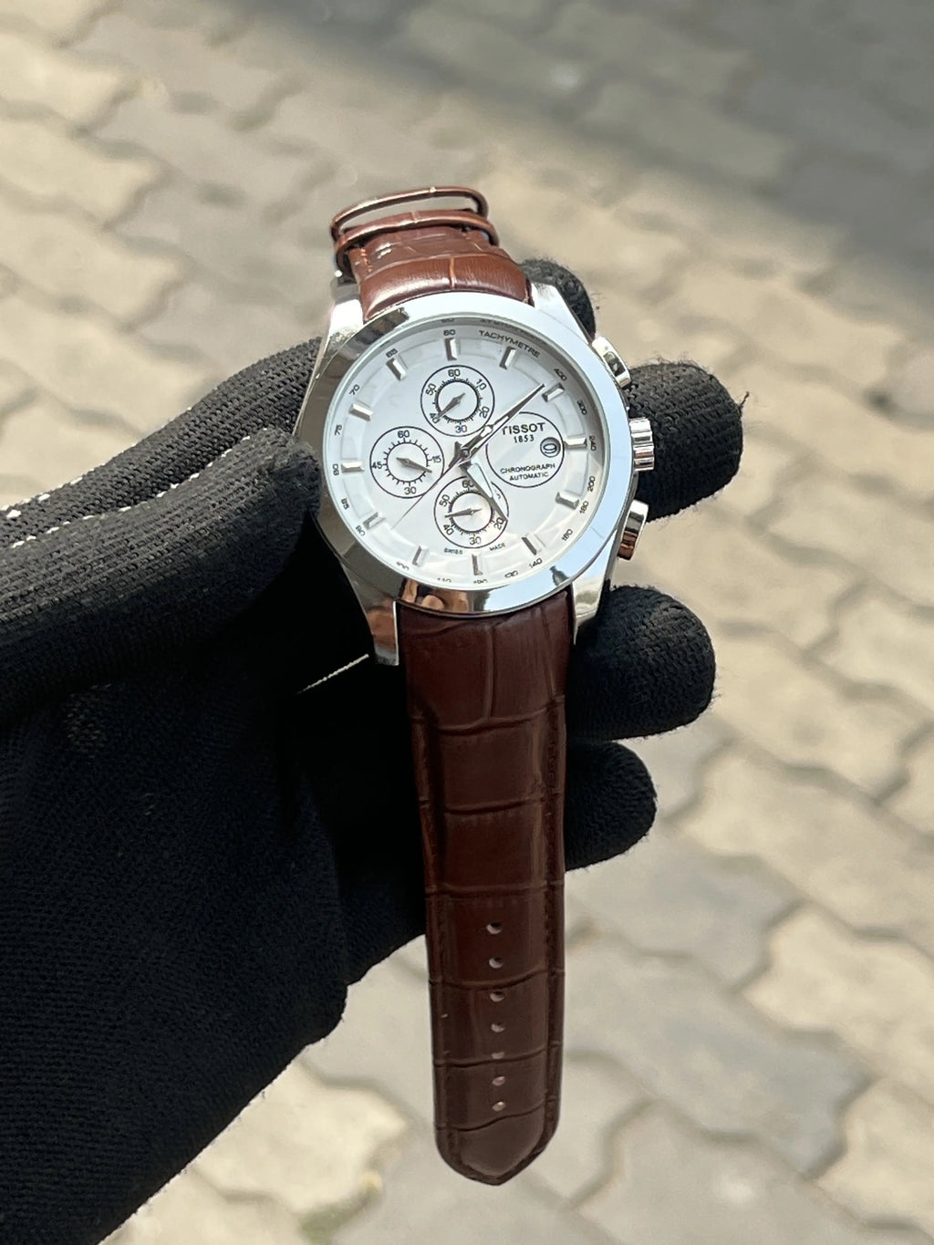 Tissot 1853 Leather Belt Brown Silver