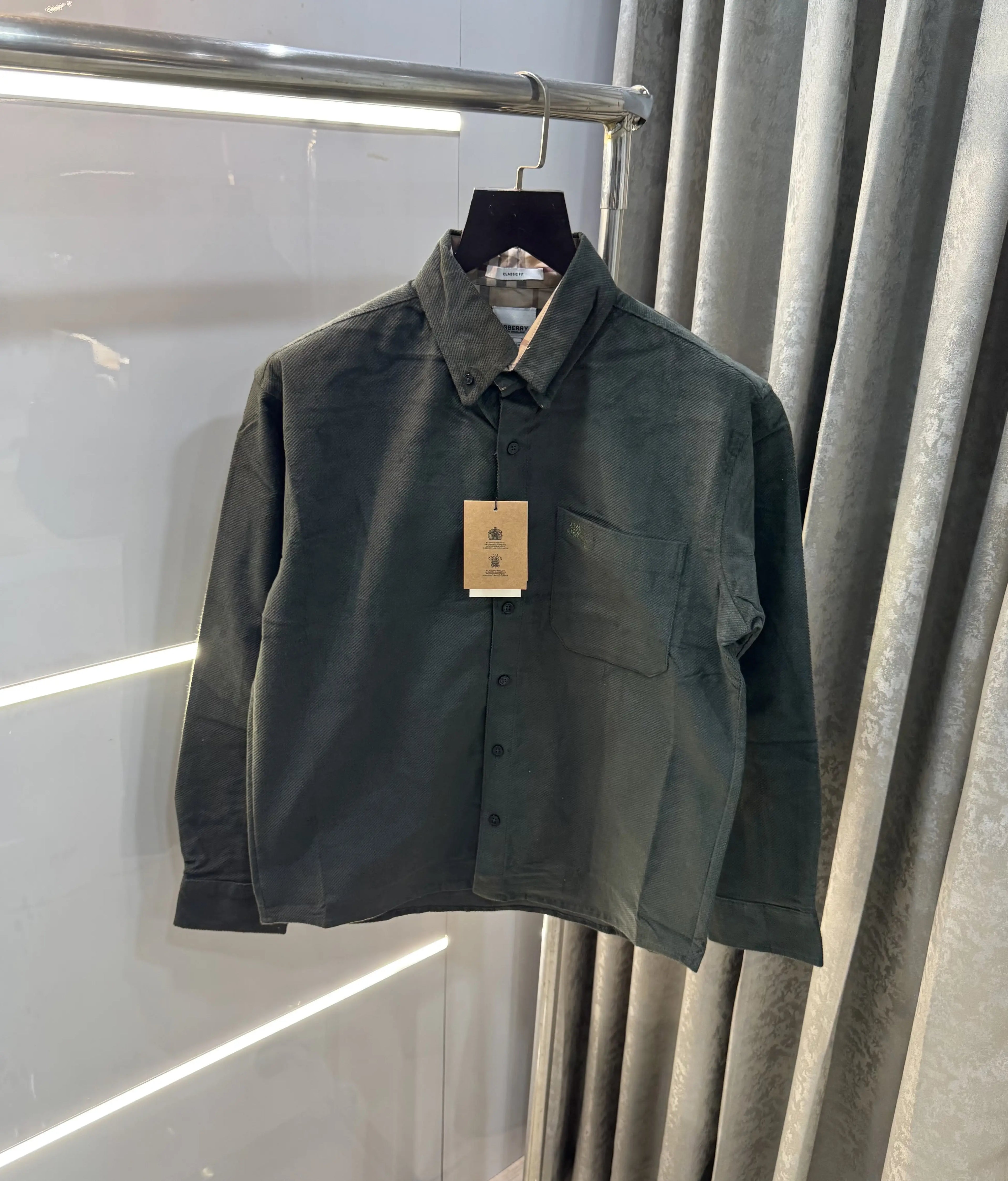 Burberr y Bottle Green Classic Premium Cord Shirt