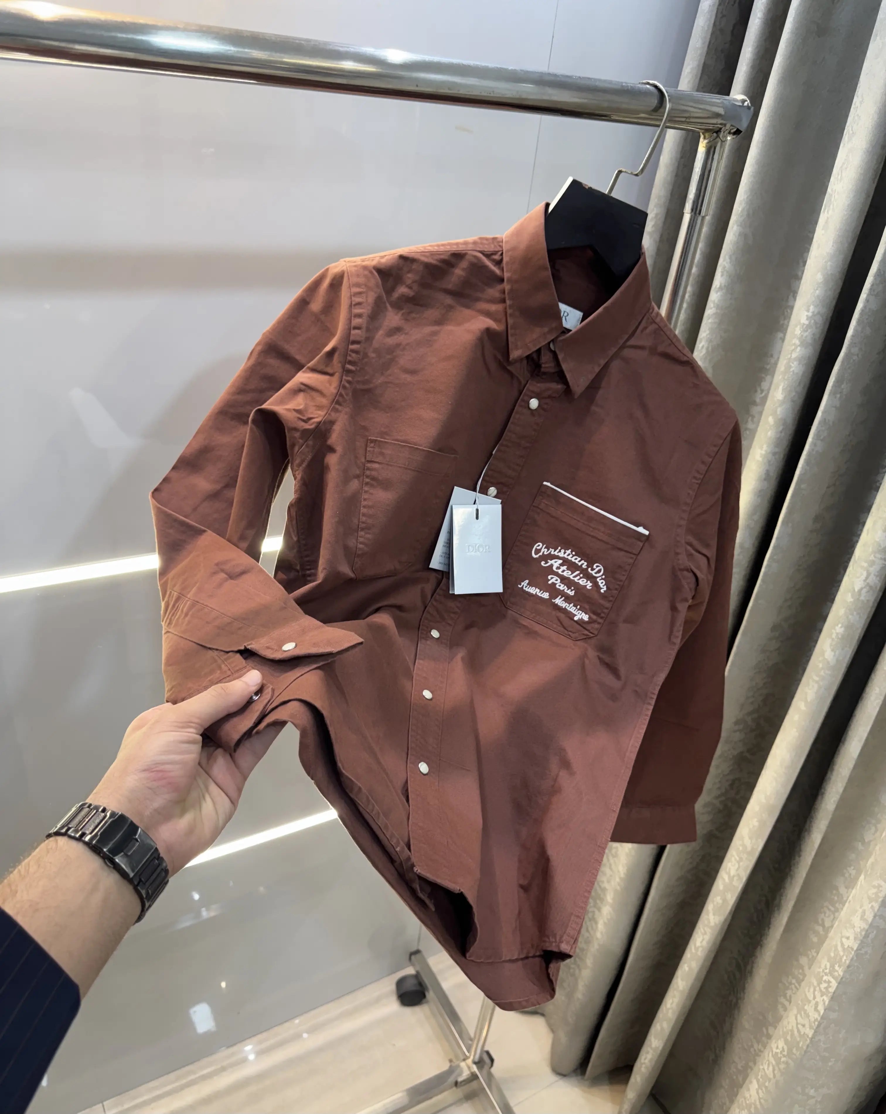 Christian Dior Dark Brown Embroidery Logo Premium Shirt Secondary image