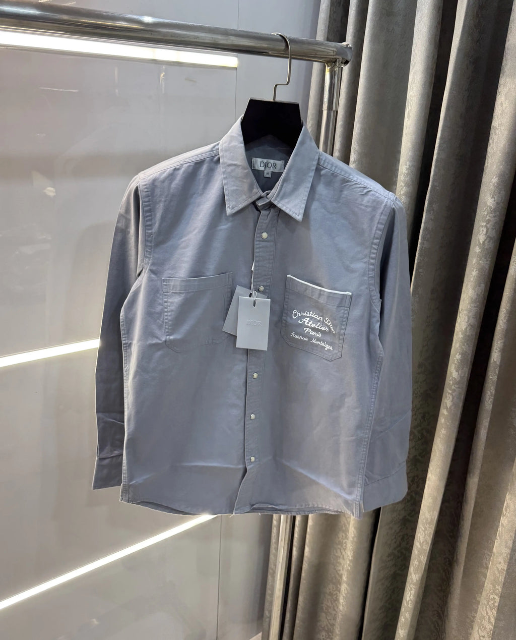 Christian Dior Sky Blue Embroidery Logo Premium Shirt