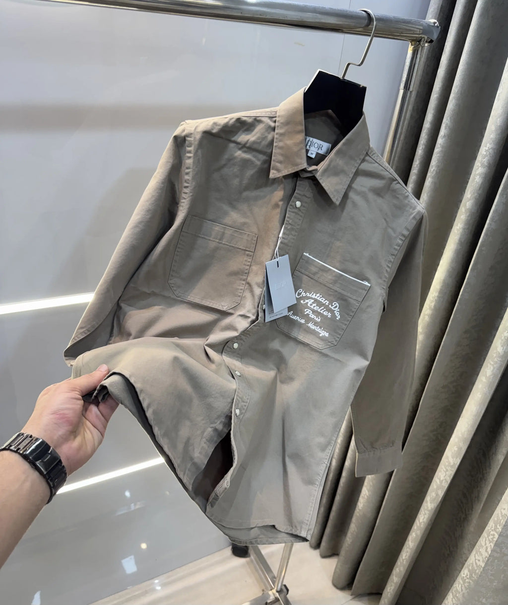 Christian Dior Light Brown Embroidery Logo Premium Shirt