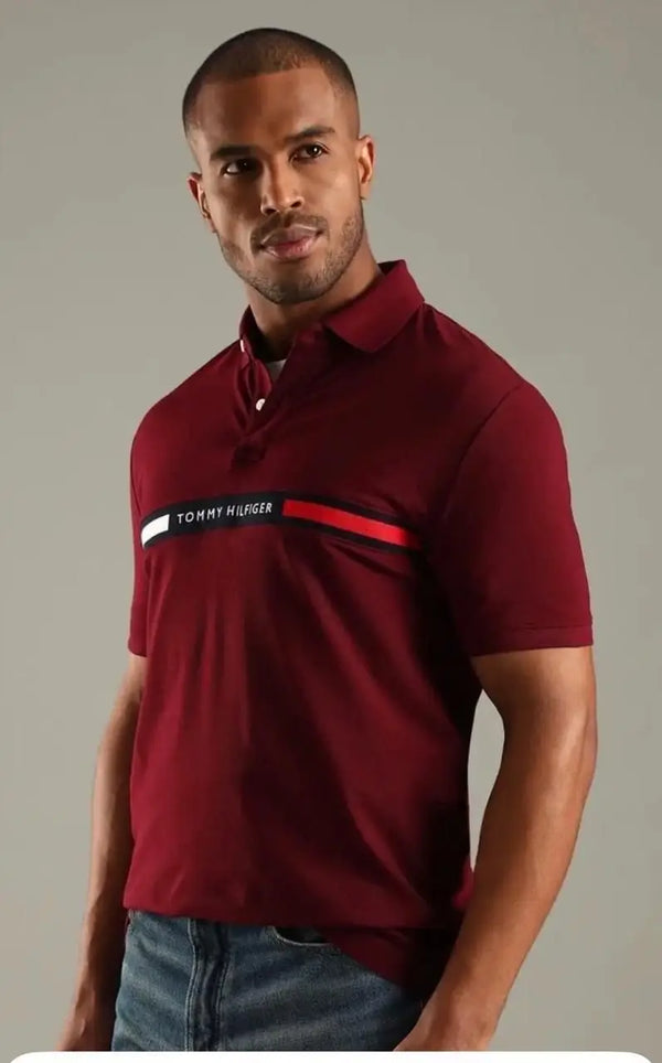 Tommy  Hilfiger Maroon Logo Work Premium Polo T-Shirt