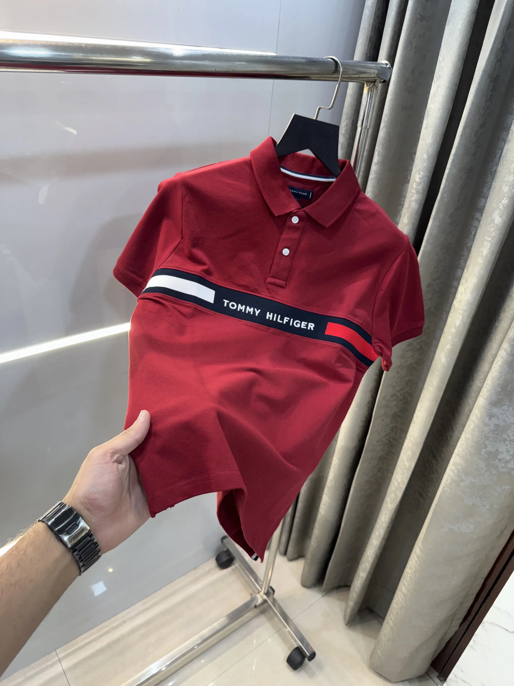 Tommy  Hilfiger Maroon Logo Work Premium Polo T-Shirt