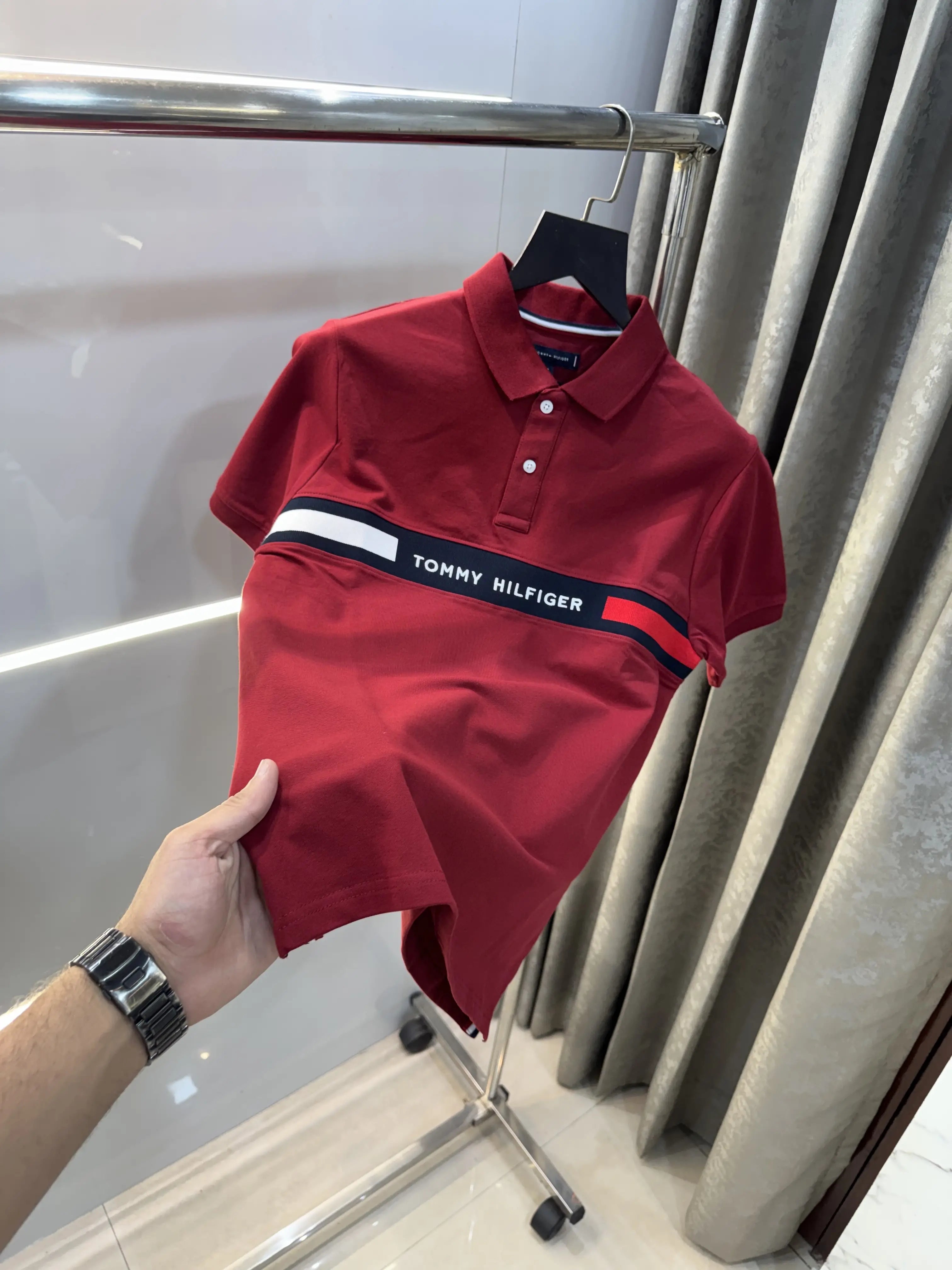 Tommy  Hilfiger Maroon Logo Work Premium Polo T-Shirt